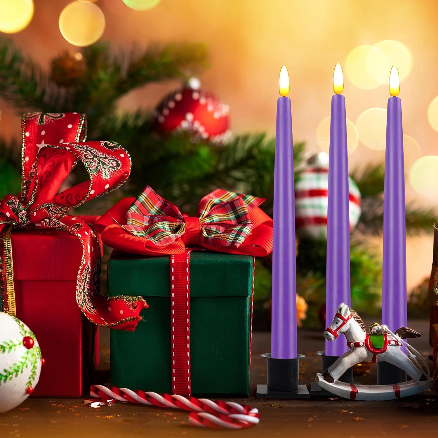 Flameless Taper Candles with 10-Key Remote, Battery Operated Led Flickering 3D Wick Window Candles Real Wax Finished