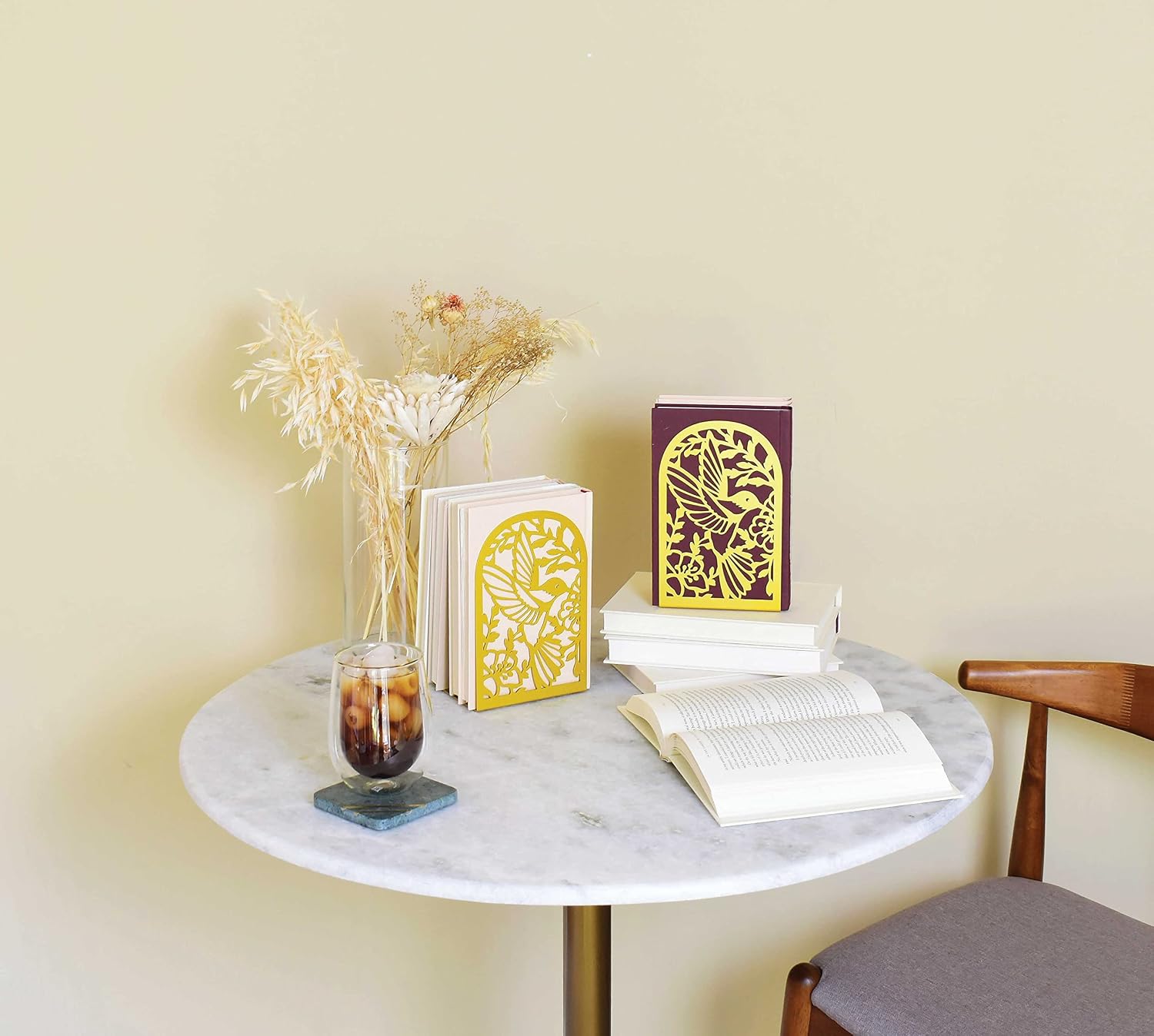 Metal Bookends / Heavy Book Stoppers / Hummingbird Gold