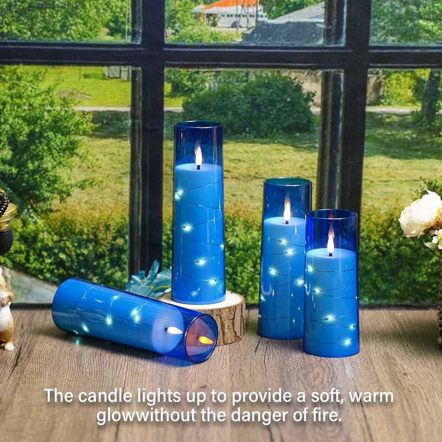 Flameless Candles,with Embedded Star String, Battery Operated Candles Flickering LED Pillar Candles with Remote Control
