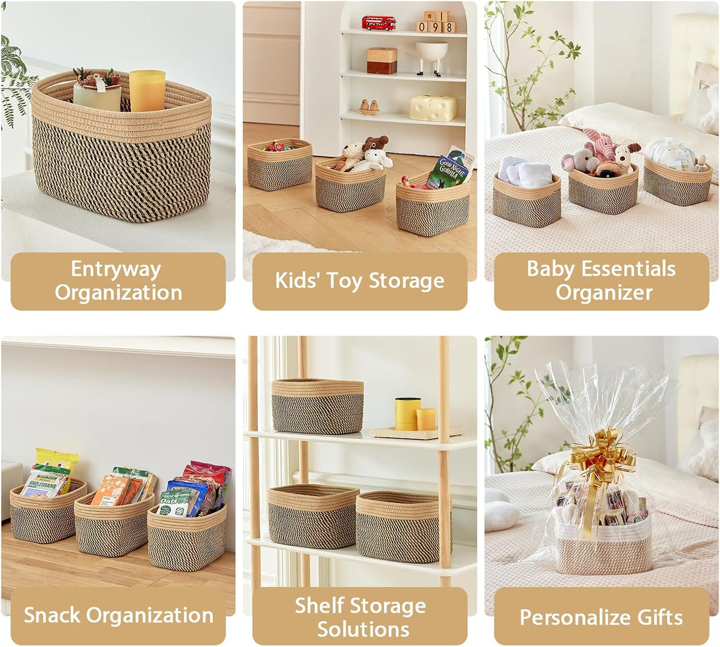 Bathroom Storage Basket / Camel & Mixed Black / 10.6 x 6.7 x 6.7