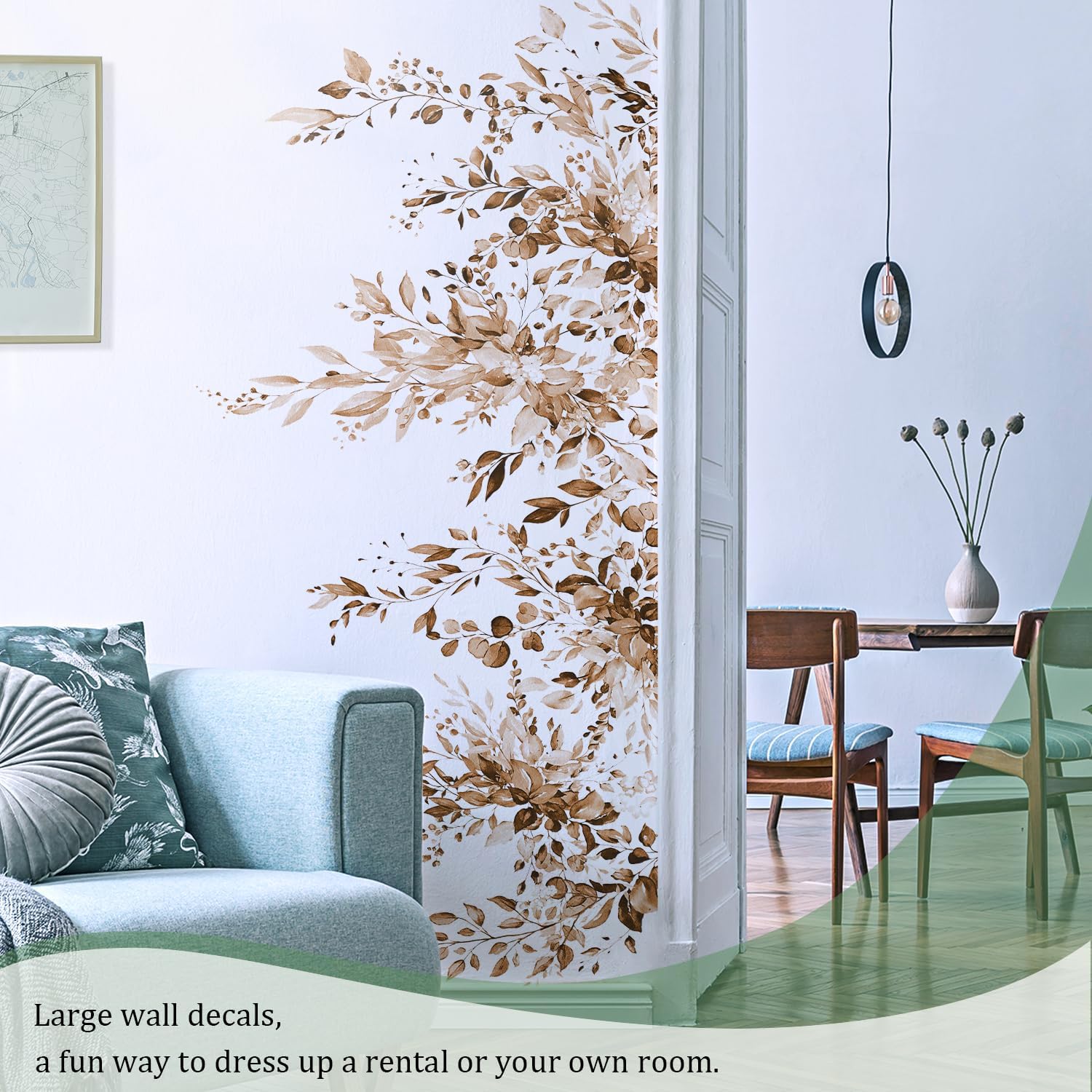 Large Floral Flowers Vinyl Wall Stickers / Plants Brown