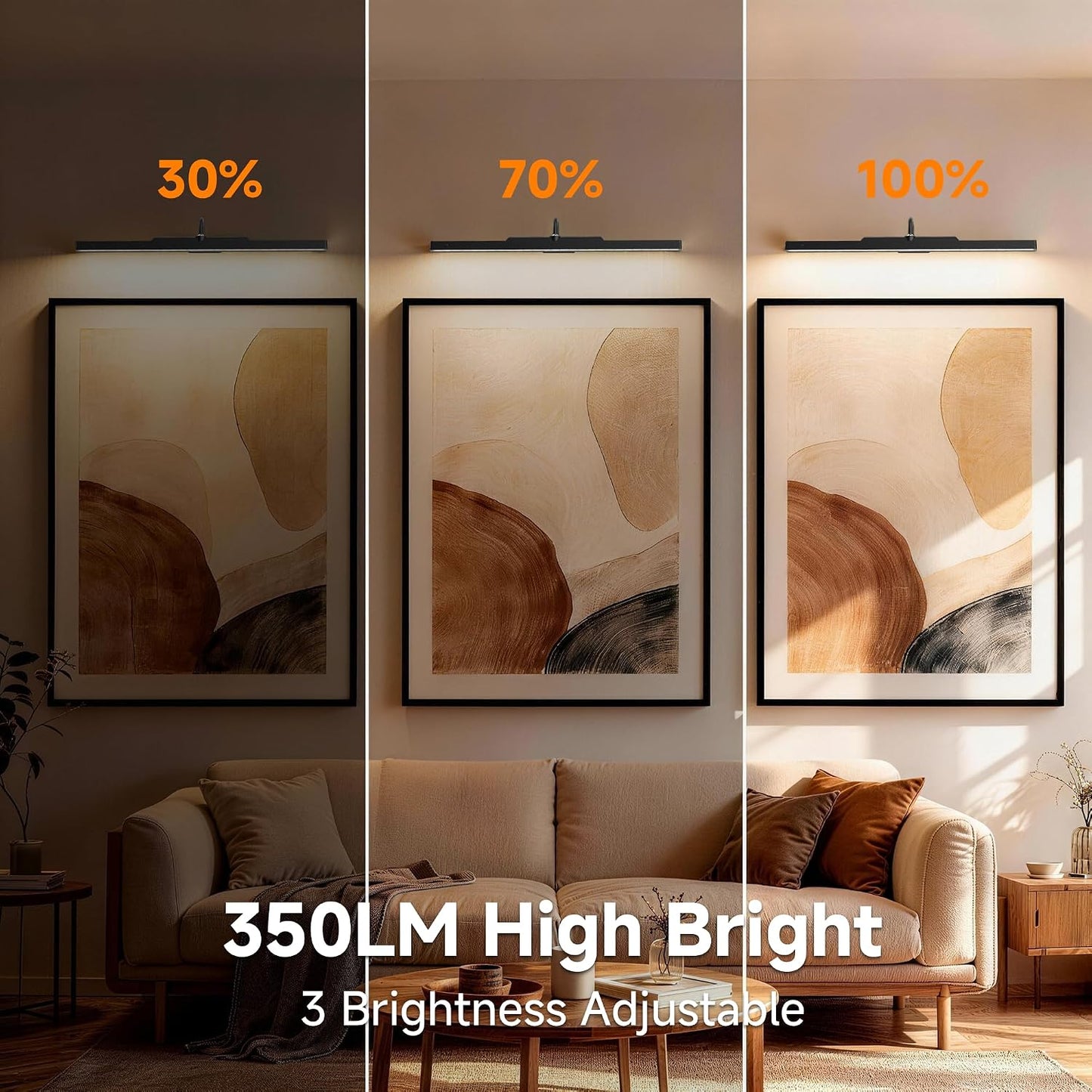 Gallery Picture Light Black,6000mAh Wireless Artwork Lighting,Rechargeable Battery Powered Remote Dimmable LED for