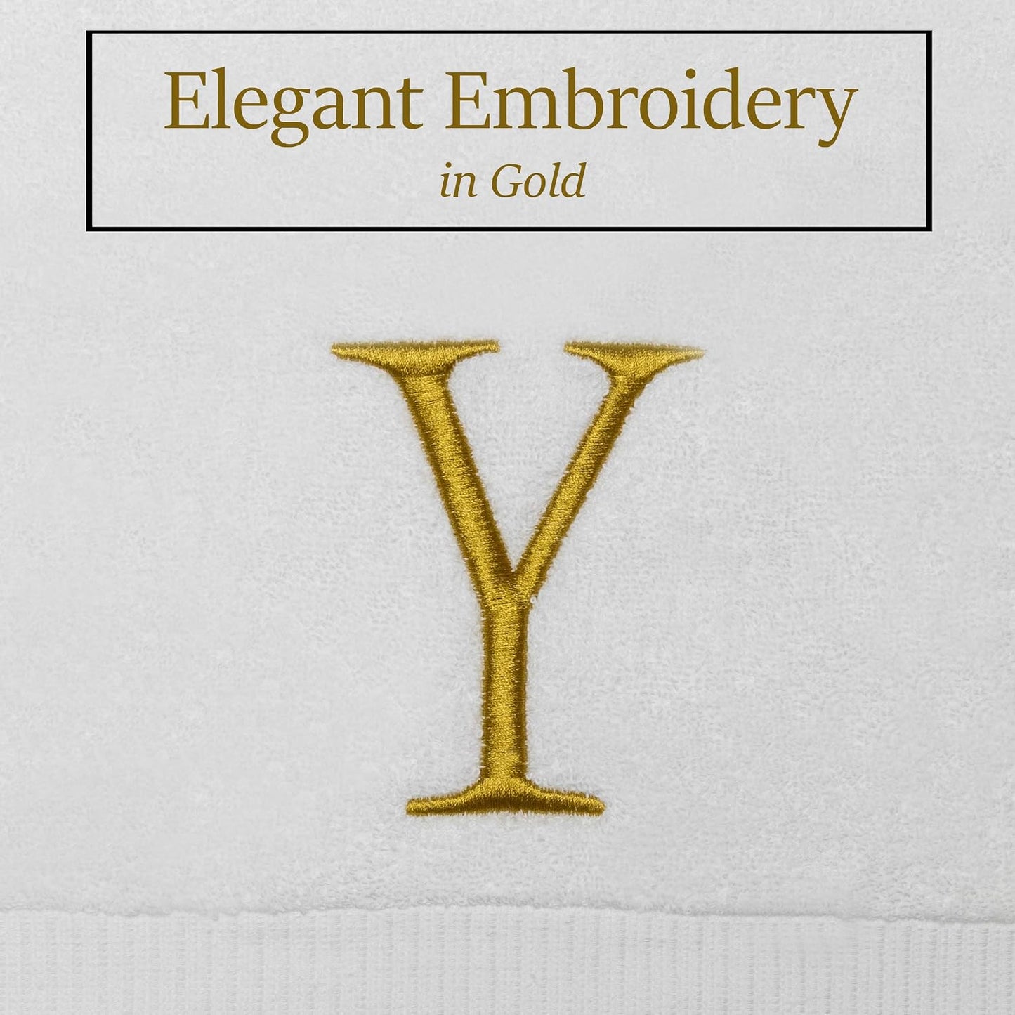 White with Gold Monogrammed Hand Towels for Bathroom - Set of 2 Letter Y | Luxury Hotel Quality Initial Towels For