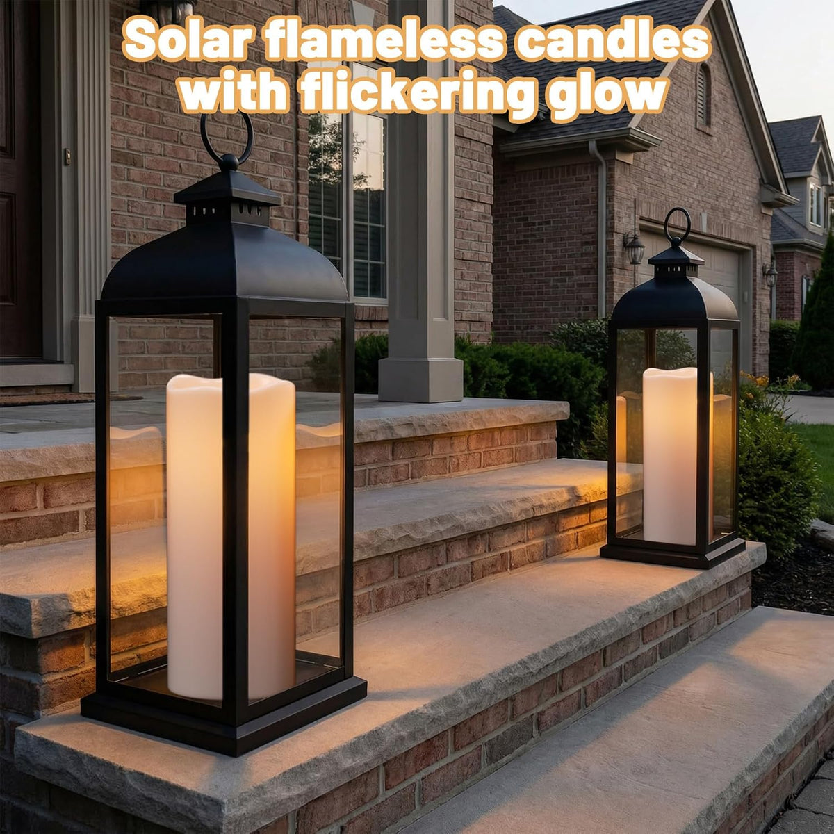 GenSwin Solar Candles Outdoor Waterproof Lantern Ivory White 5 x 12 in | IP65, Sensor for Dusk to Dawn, Large Pillar