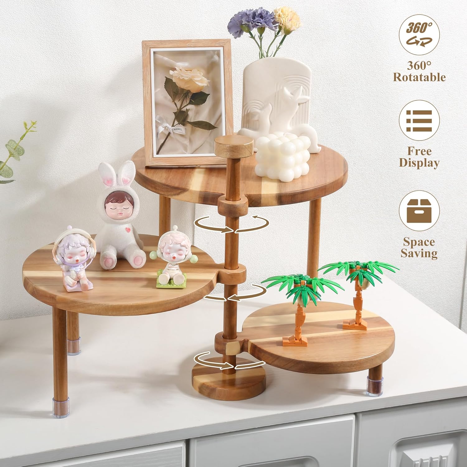 360° Rotatable Acacia Wood Cake Stand Cupcake Tower