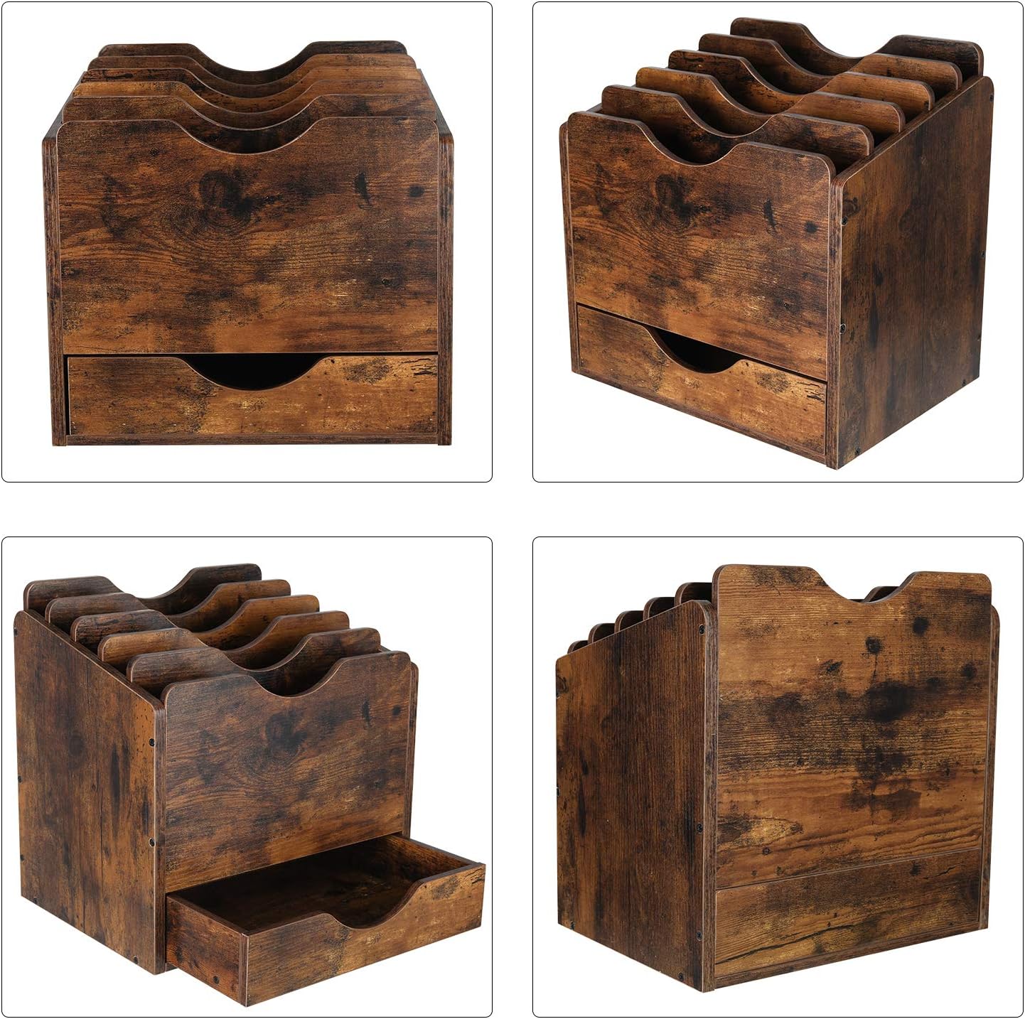 Wood Desktop File Holder Organizer Mail Sorter with Drawer, for File Folders, Mails, Envelopes, Mailing Supplies or