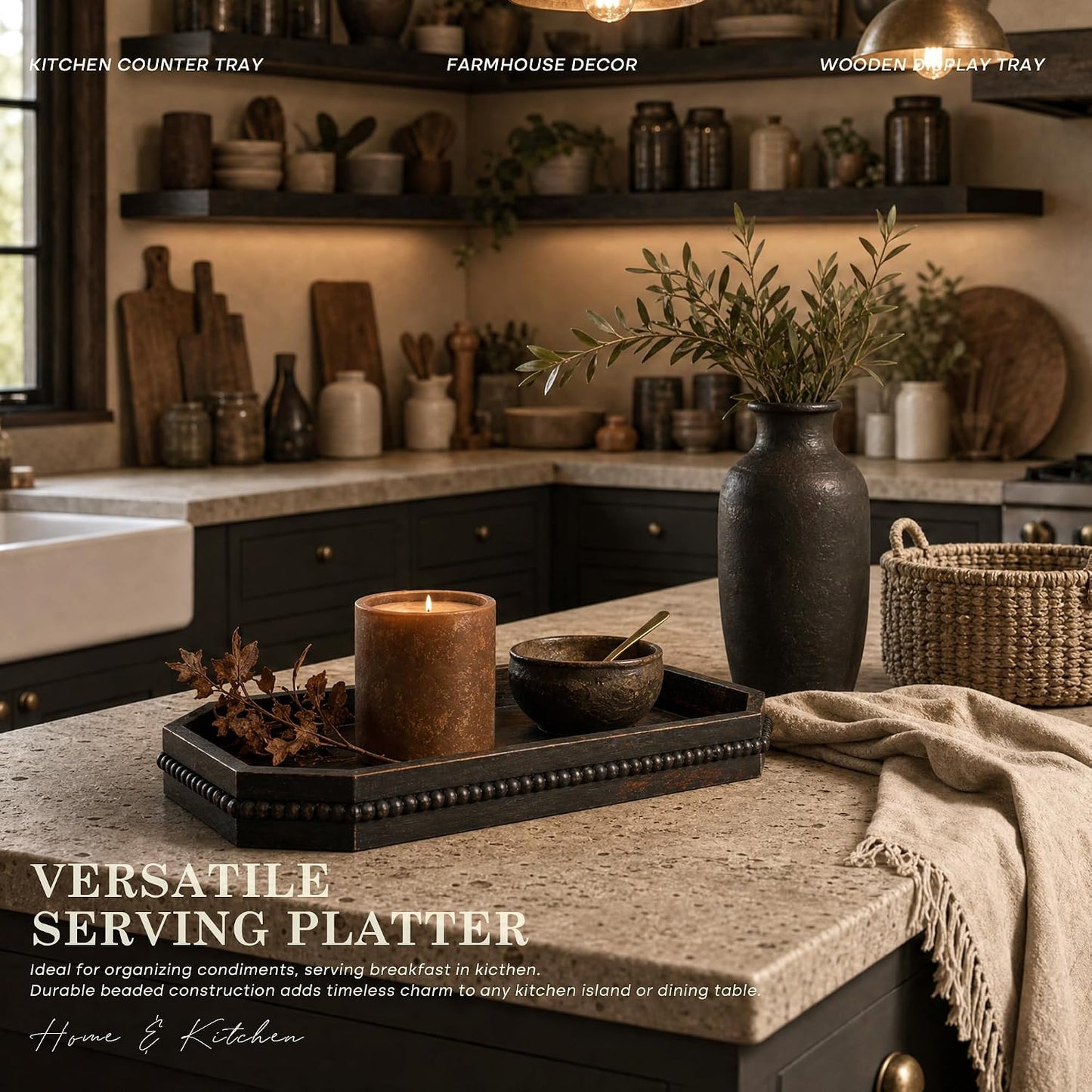 Rustic Decorative Tray / Distressed Black
