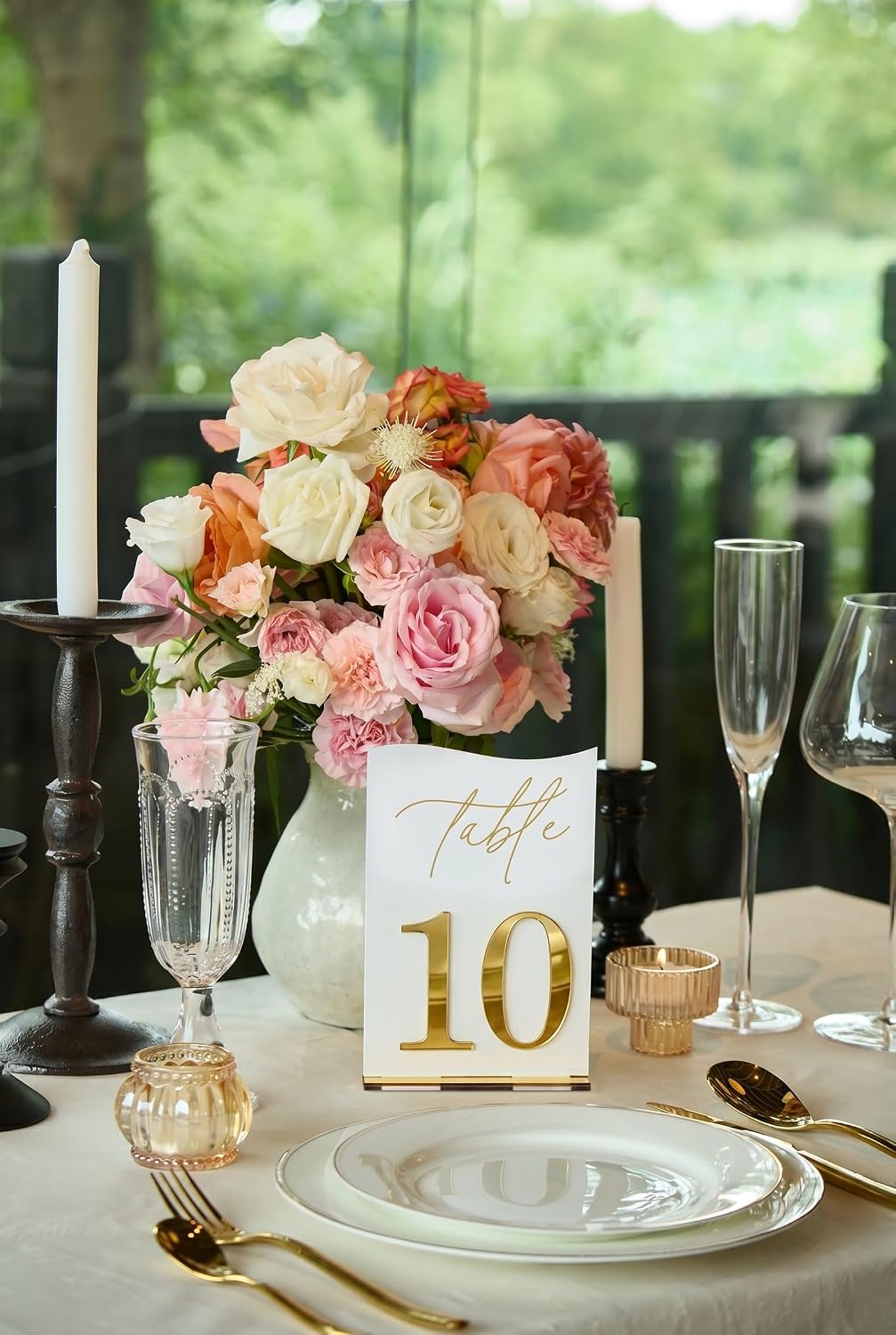 Gold Mirrored Acrylic Wedding Table Numbers 1-10 Set, Self-Standing Modern Arched Signs for Reception Seating