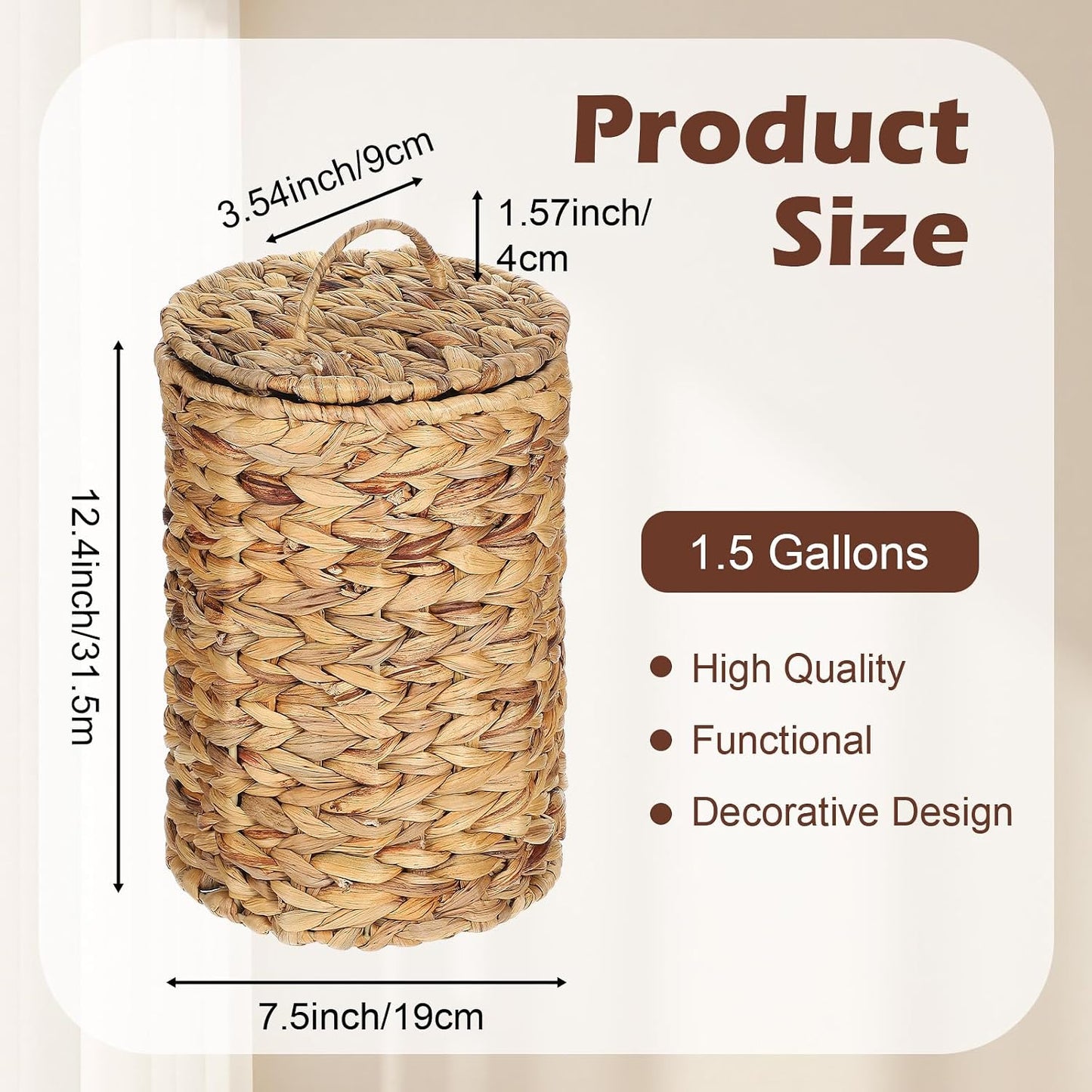 Large Woven Bin / Boho Woven Braided Bathroom Waste Basket Trash Can