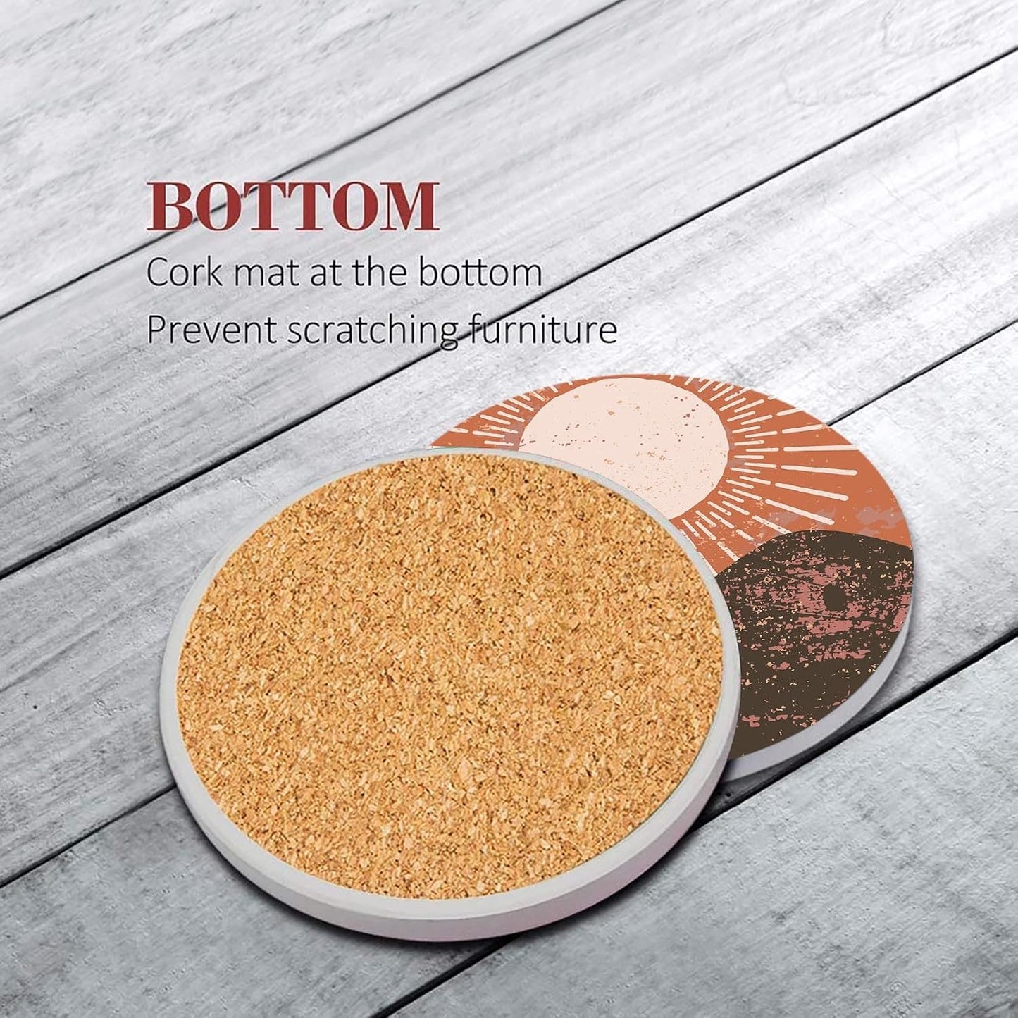 Boho Aesthetic Burnt Terracotta Absorbent Round Ceramic Stone / Boho Abstract / Orange / Set of 6
