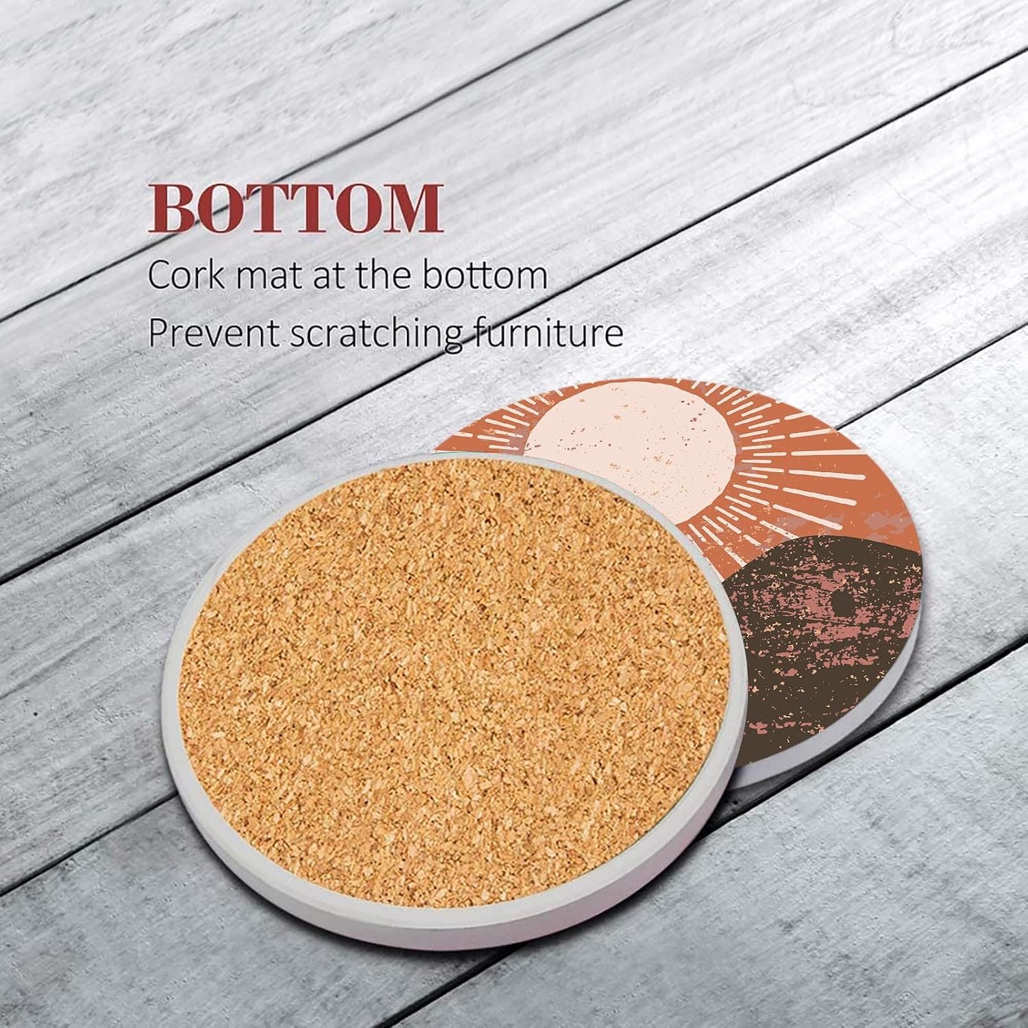 Boho Aesthetic Burnt Terracotta Absorbent Round Ceramic Stone / Boho Abstract / Orange / Set of 6