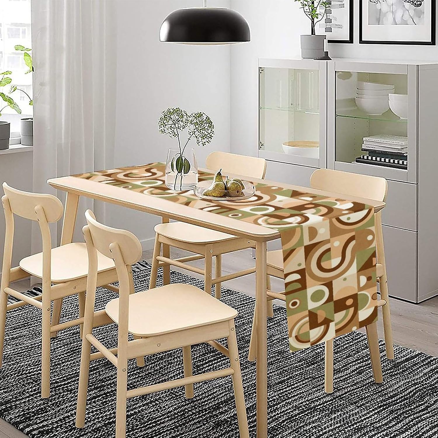 Mid Century Kitchen Table Runner,Abstract Aesthetic Geometric Mid Century Retro Modern Patterns Printed Linen Table