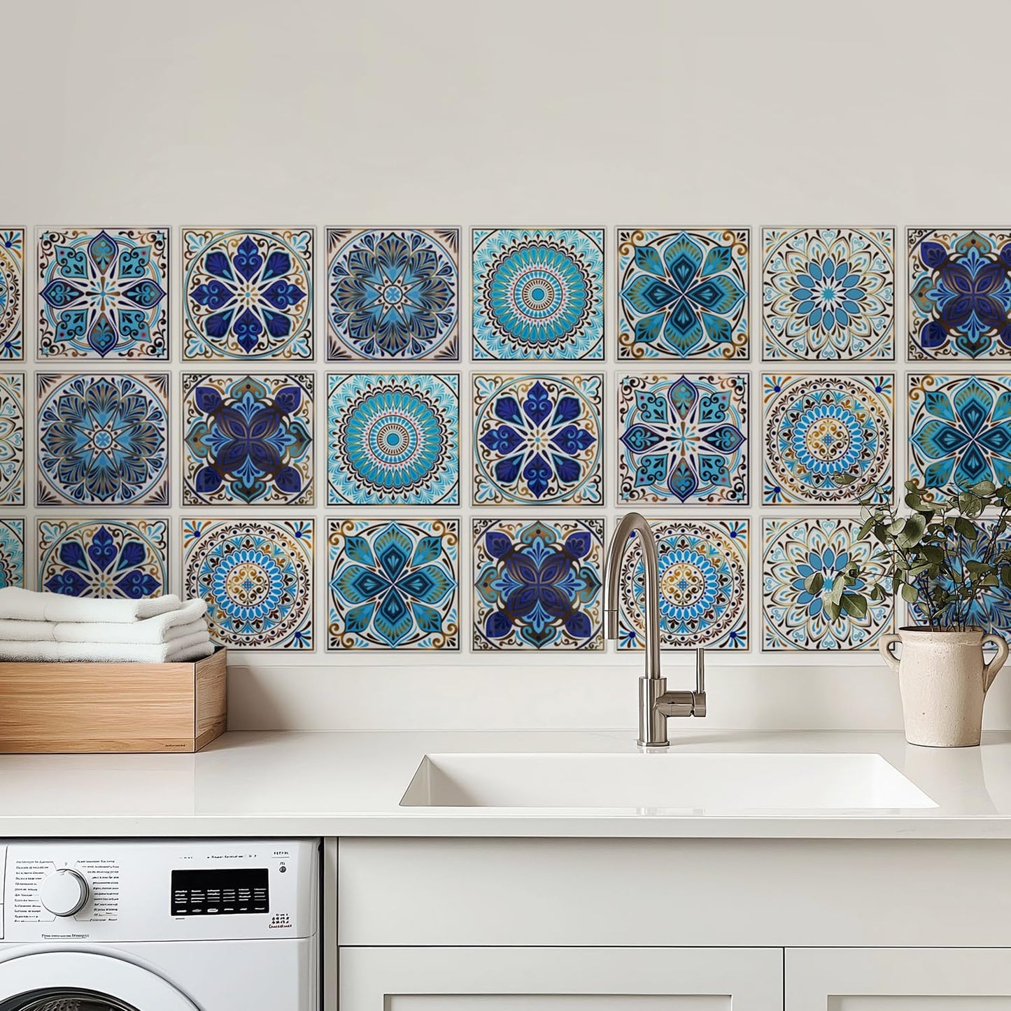 Gold Boho Mandala Peel and Stick Wall Stickers / Blue / 4 x 4 / Set of 30