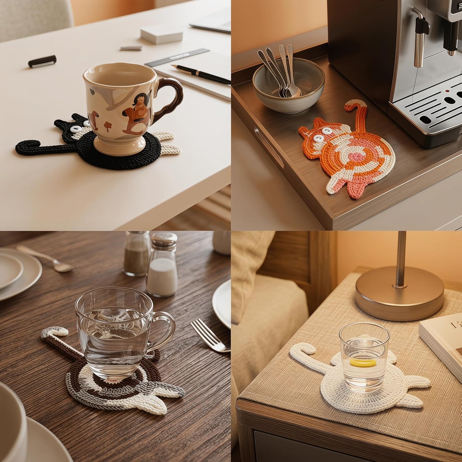 Cat Gifts for Cat Lovers Cat Coaster Woven Creative Cat Coaster Insulation Coaster Coffee / Set of 5