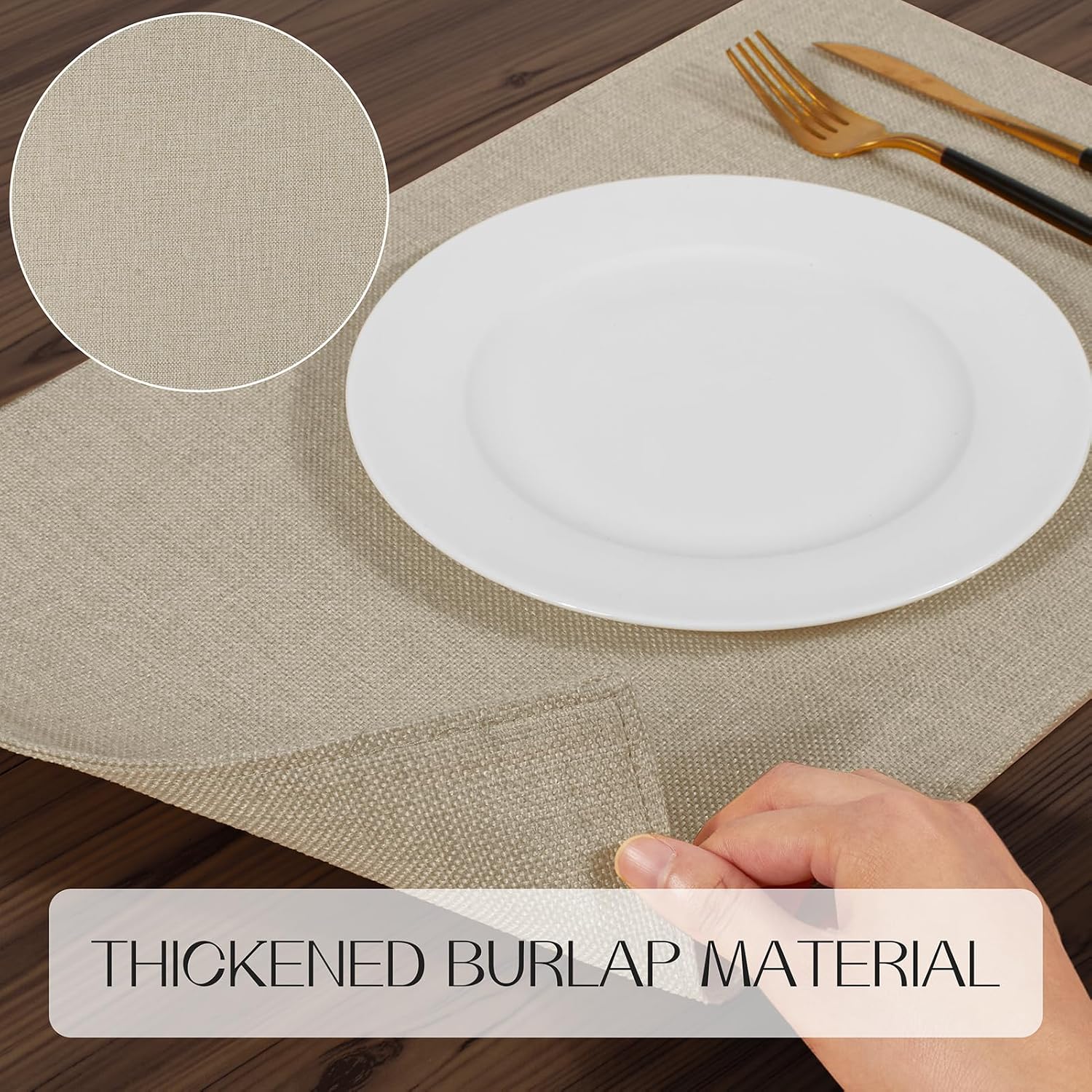 Romanstile Cloth Placemats Set of 8, Heat Resistant Double Layered Thickened Place Mats, Washable Faux Linen Farmhouse
