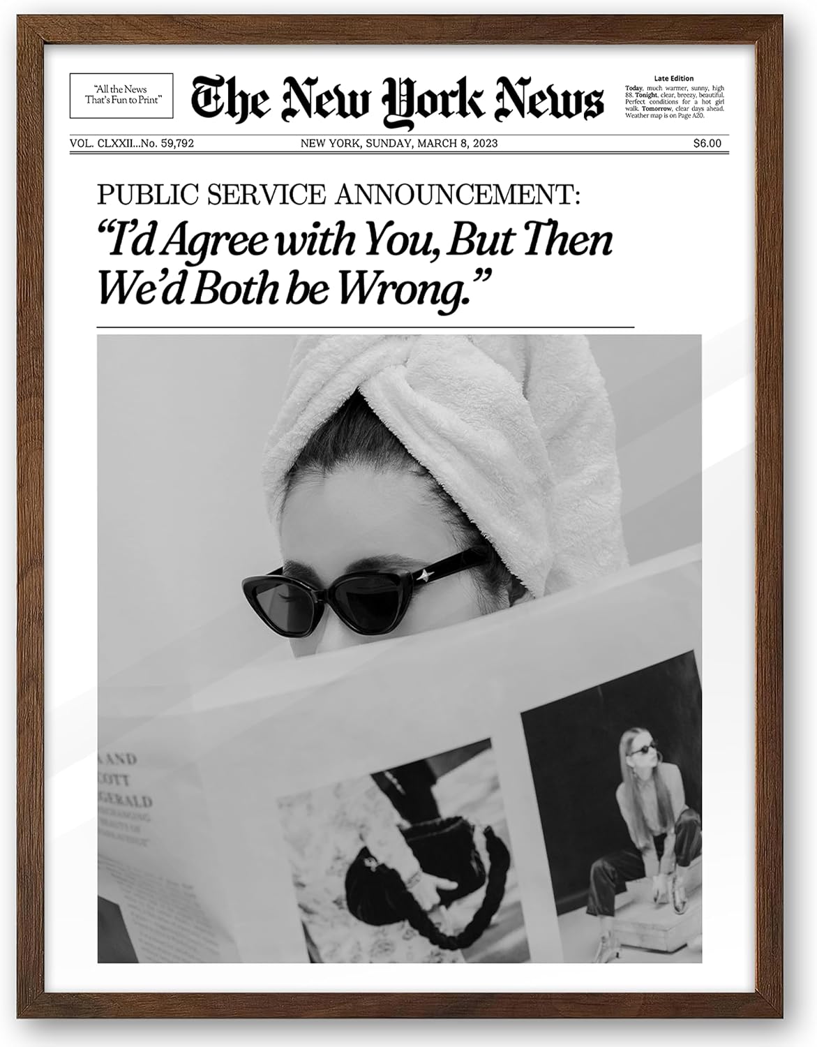 EcoHest 12x16 in Cool Girl Newspaper Framed Wall Art for Bedroom