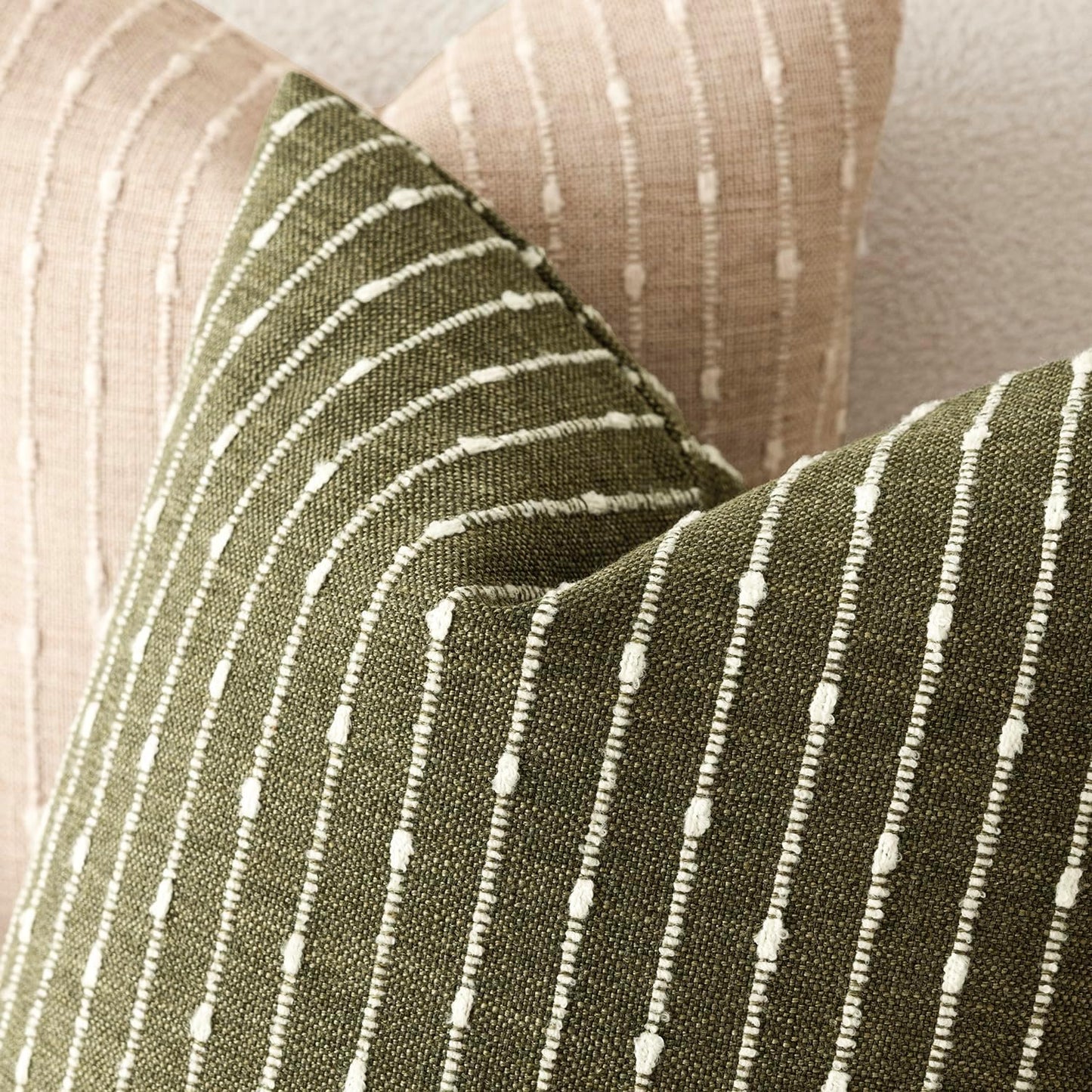 Decorative Jacquard Boucle Throw Pillow Covers Accent Textured / 18 x 18 / Olive Green / Set of 2