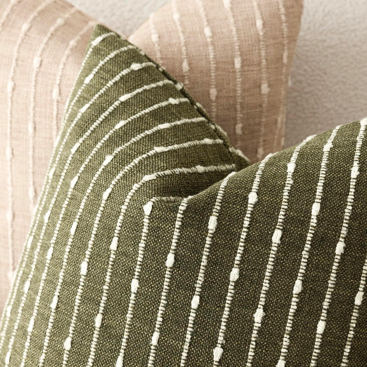 Decorative Jacquard Boucle Throw Pillow Covers Accent Textured / 18 x 18 / Olive Green / Set of 2