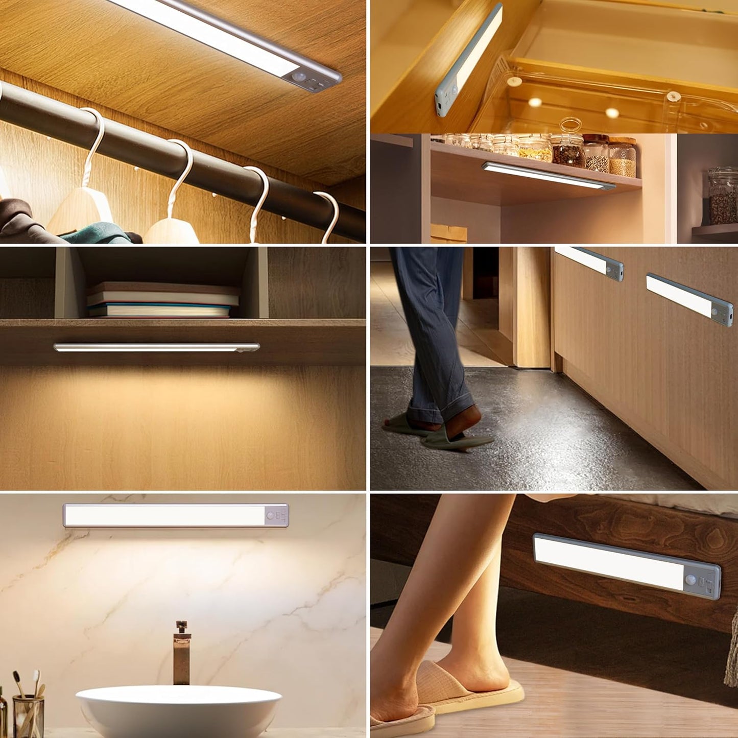 63 LED Closet Lights Motion Sensored, 2500mAh Rechargeable Under Cabinet Lighting, Dimmable & Magnetic Light Bar for