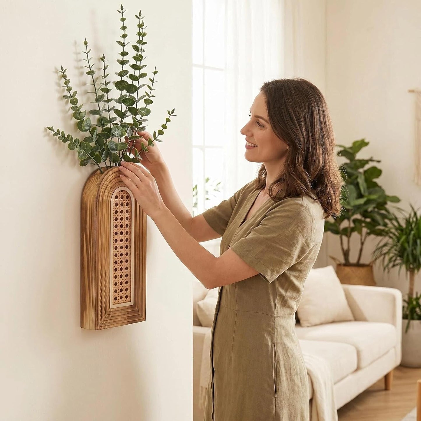Wooden Wall Vase Set / Rattan-brown / Set of 2