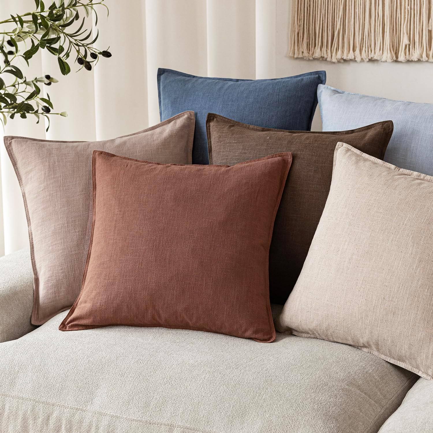 Decorative Linen Solid Throw Pillow Covers Soft Accent Euro / 18 x 18 / Autumn Glaze / Set of 2
