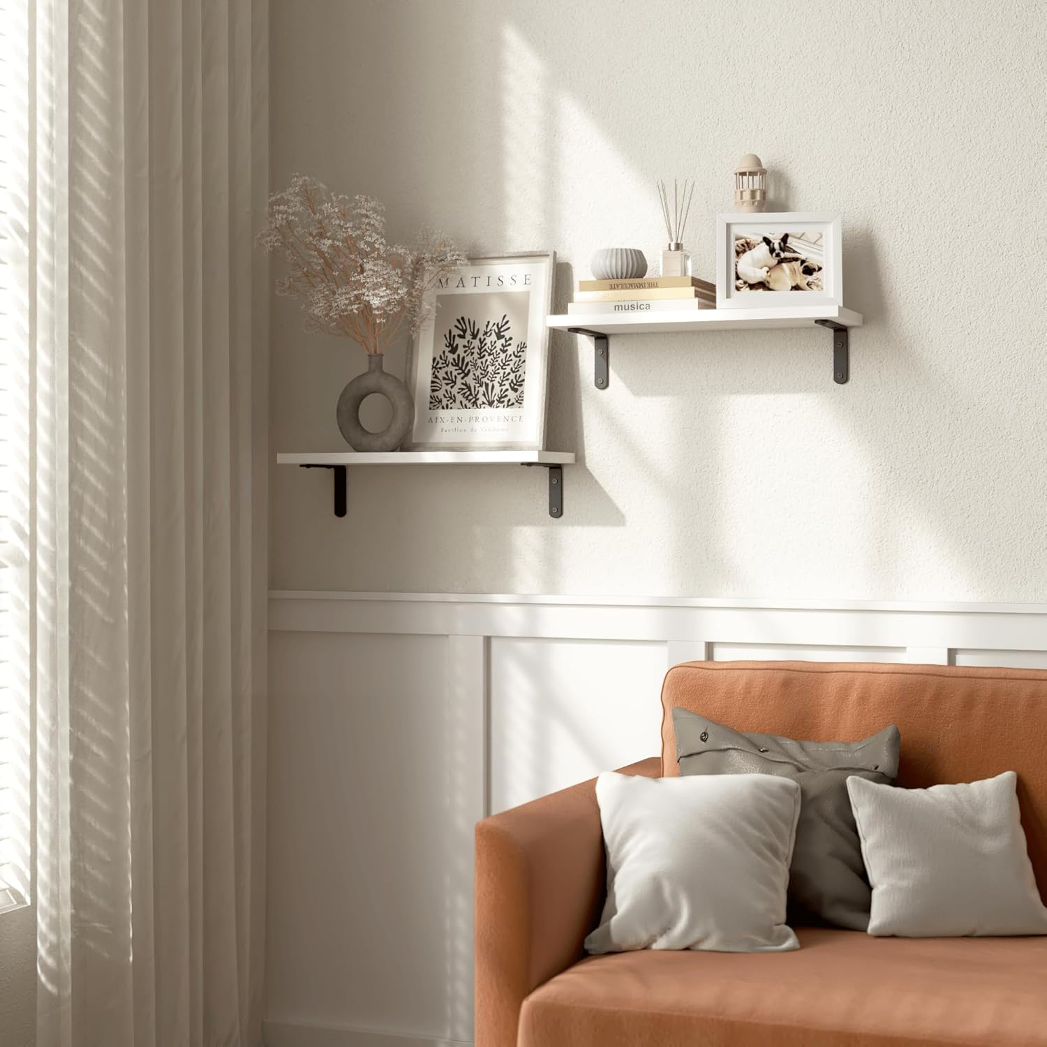 Floating Wall Shelves / White / 16.54in / Set of 2