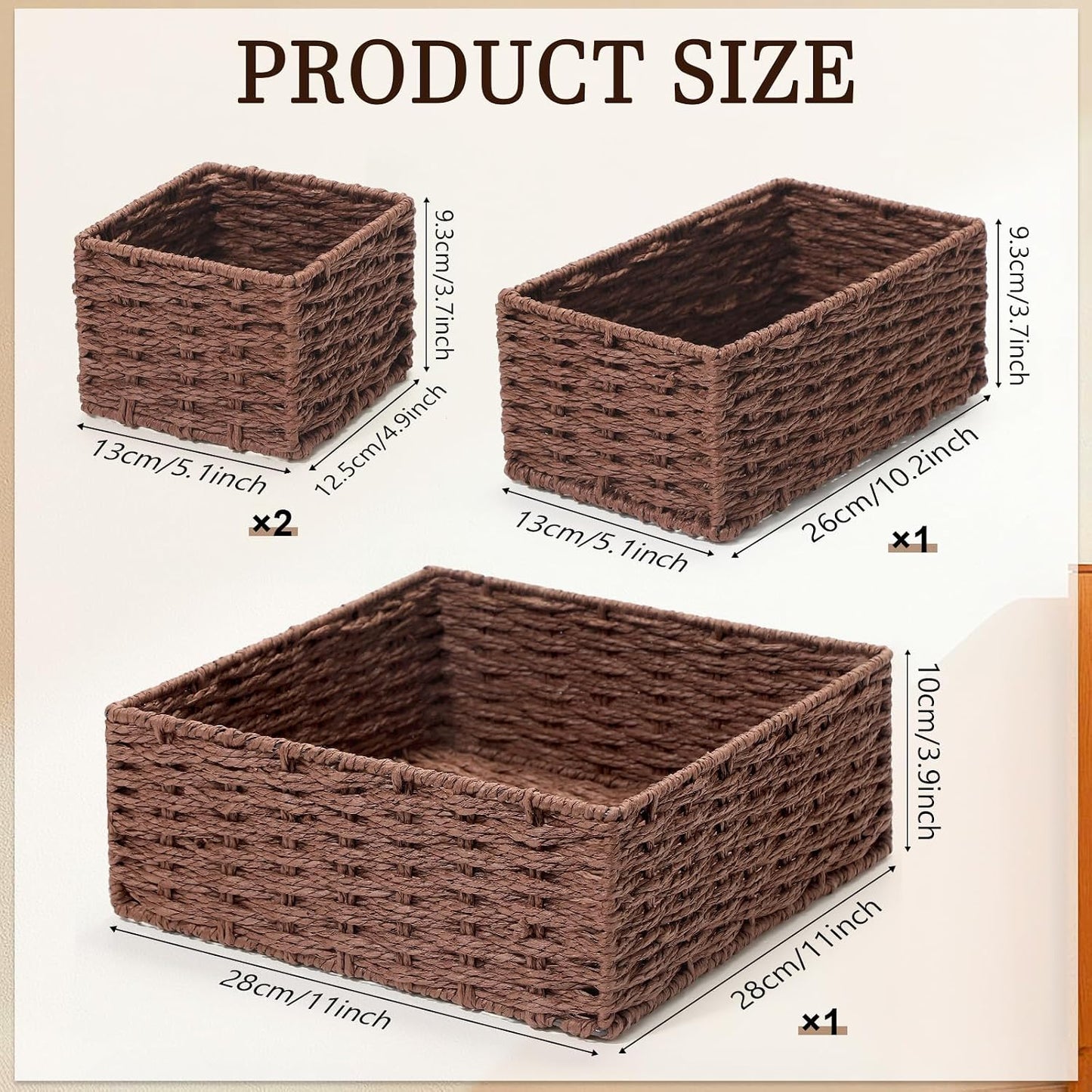 Bathroom Woven Basket Organizer Rustic Bathroom Decor Storage / Brown / Paper Rope / Set of 4