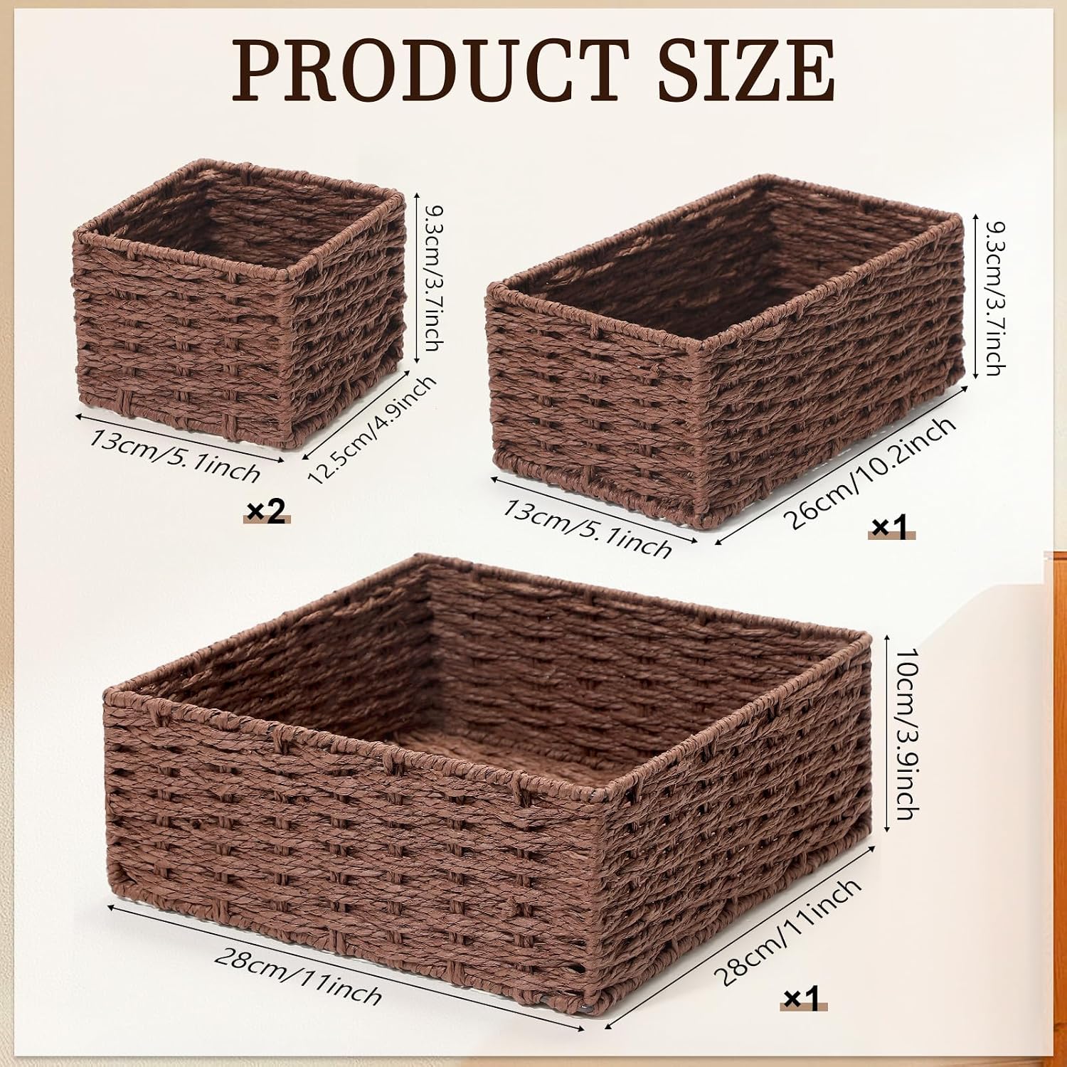 Bathroom Woven Basket Organizer Rustic Bathroom Decor Storage / Brown / Paper Rope / Set of 4
