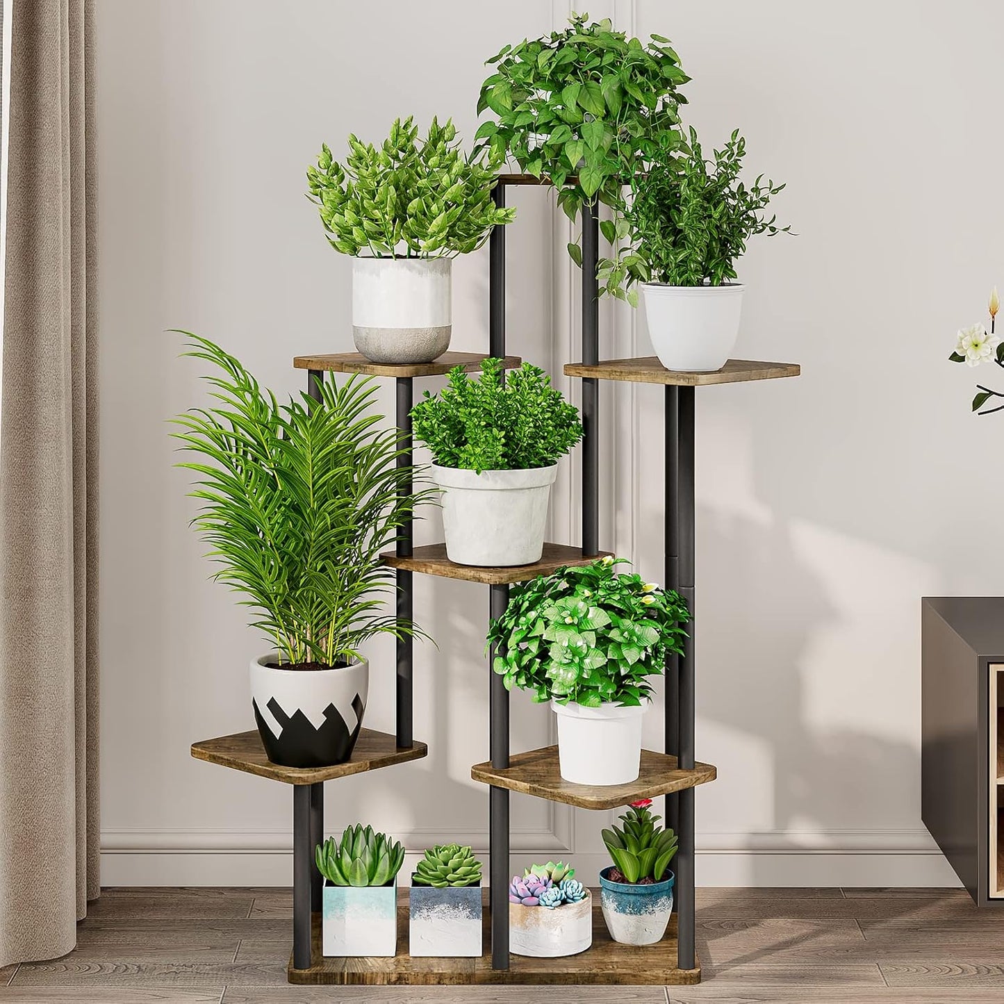 7 Tier Tall Plant Stand Indoor Corner Tiered Shelf Metal MDF Board | Sturdy Metal Frame,Space-saving Tiered Design