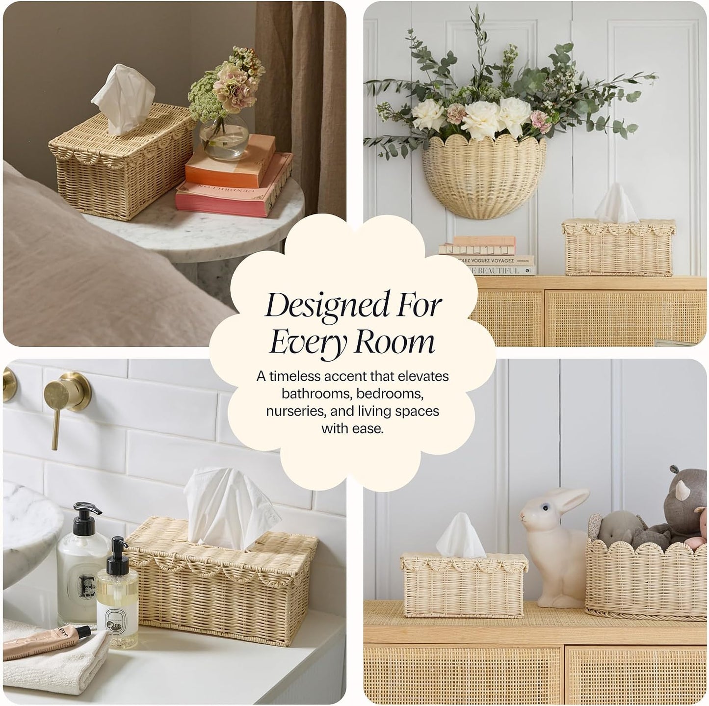 Rattan Tissue Box Cover Rectangle / Natural / 8.6 x 5 x 4