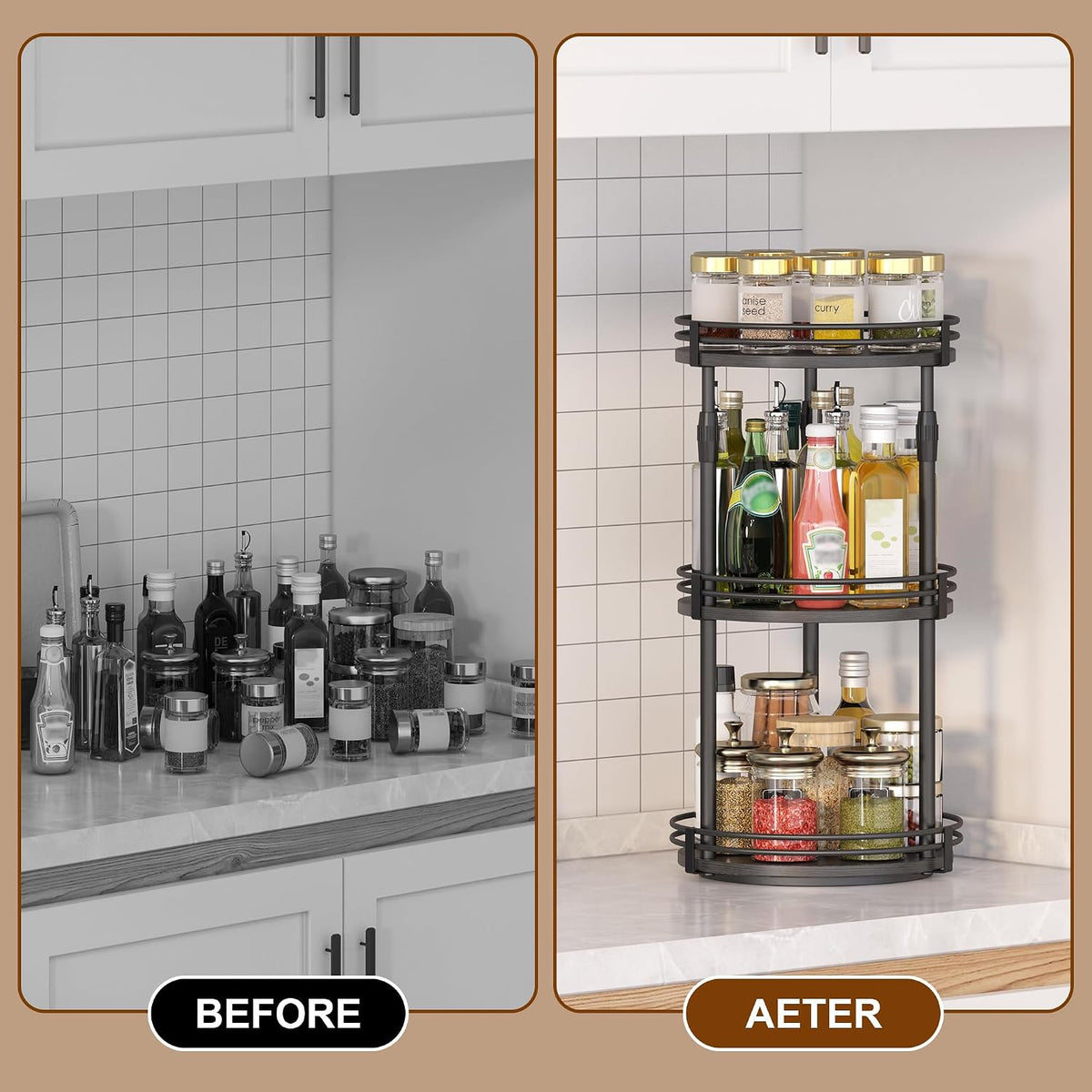 Across-star Lazy-Susan-Organizer-Spice-Rack, 3-Tier Rotating Spice Organizer for Cabinet Pantry, Seasoning Holder Shelf