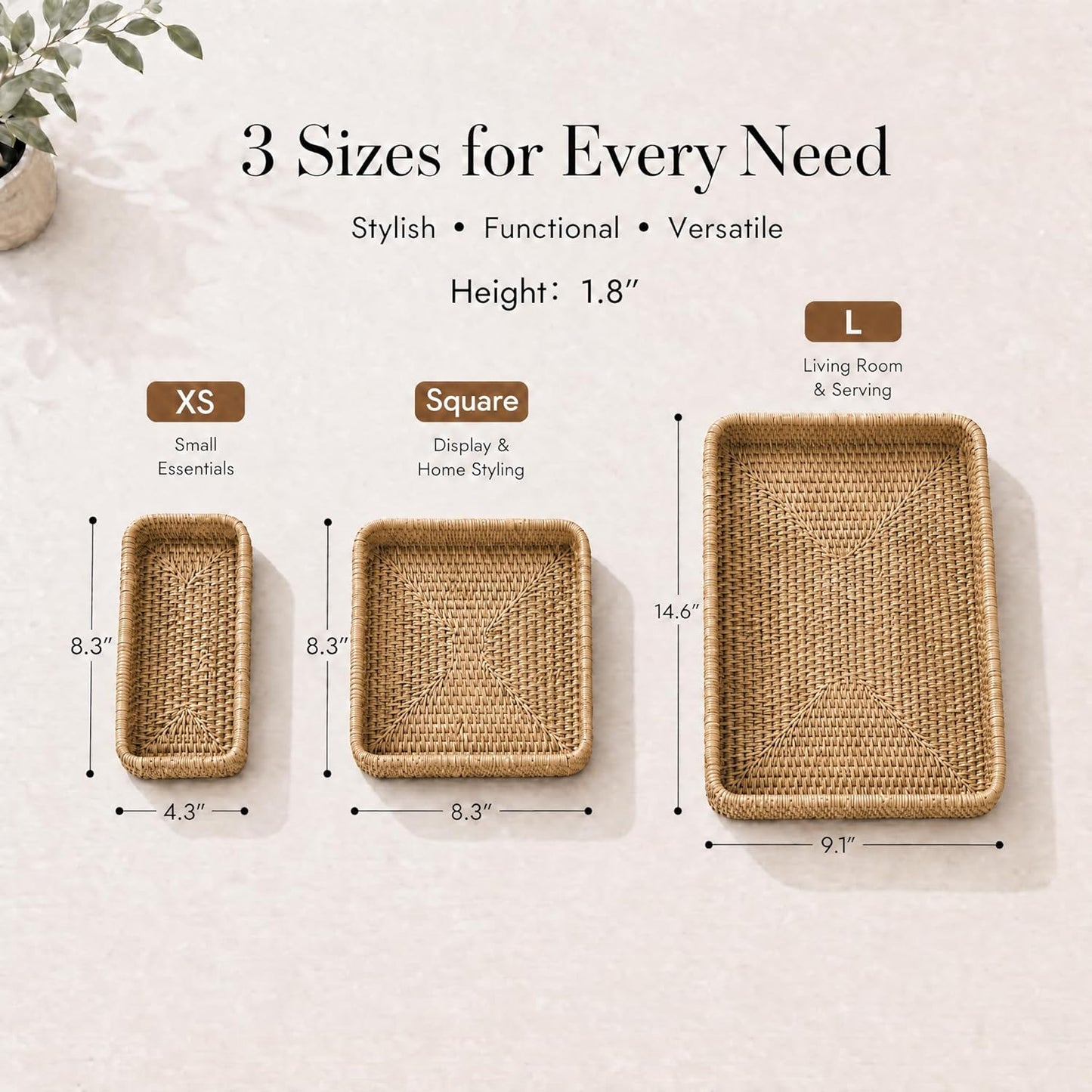 Rattan Serving Tray / Natural / Set of 3