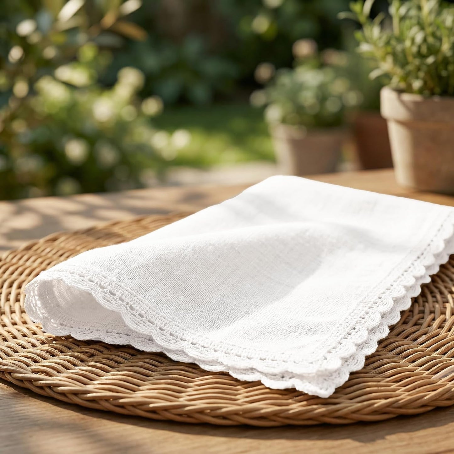 Set of 12 Flax Lace Cloth Napkins 20x20 Inch - White | Premium Linen Cotton Reusable Dinner Napkin for Wedding