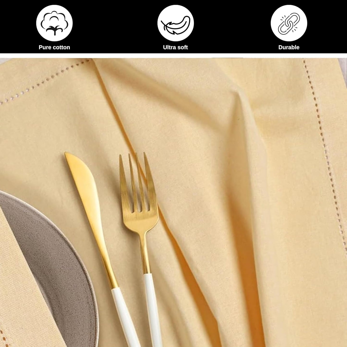 Bedding Craft Cotton Dinner Cloth Napkins Set of 12 – 18x18 Apricot Gelato Hemstitched – Machine Washable Fabric