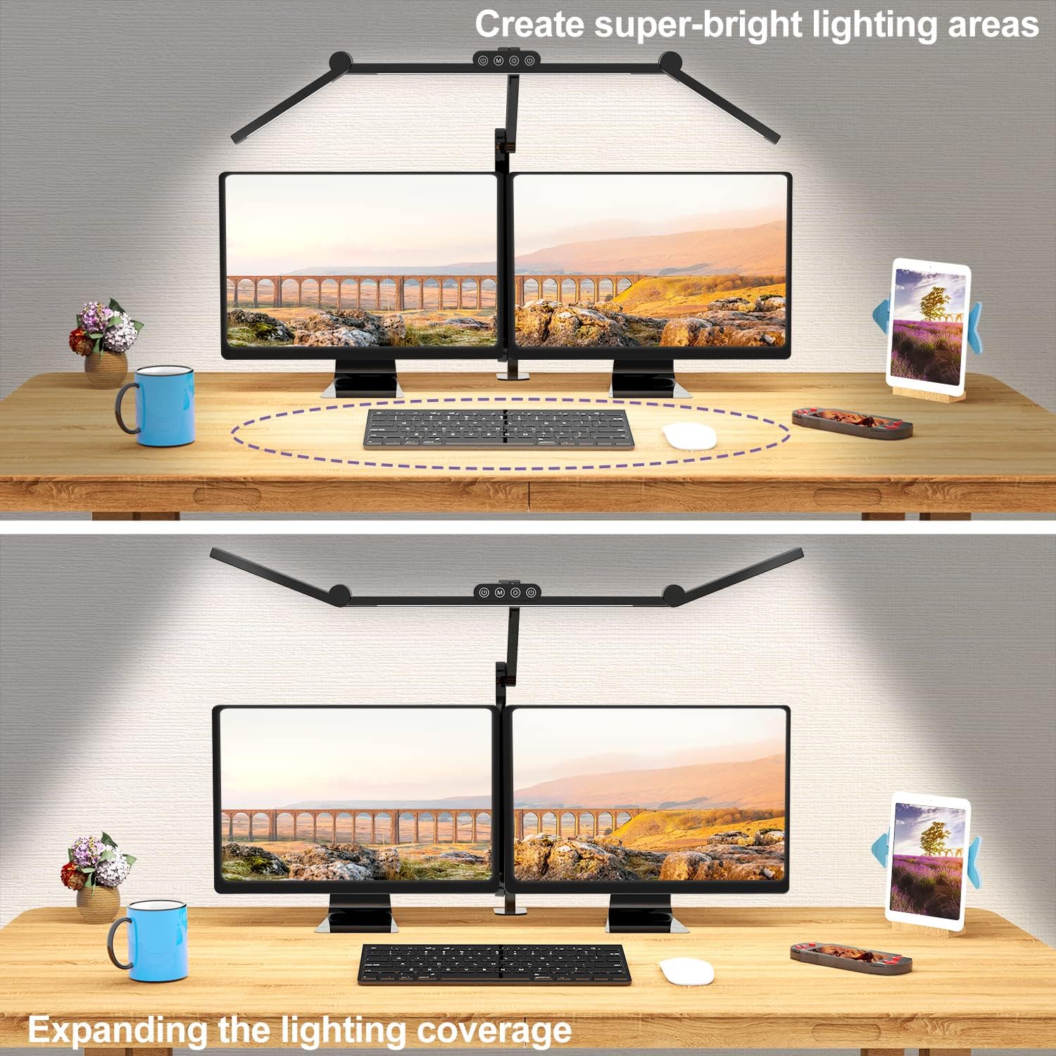 Led Desk Lamp with Clamp, Architect Desk Lamp for Home Office with Atmosphere Lighting, 24W Ultra Bright Auto Dimming