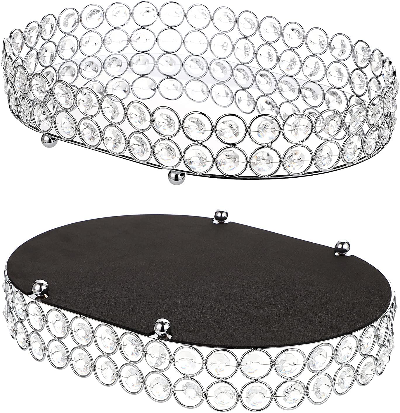 Crystal Vanity Tray Mirrored Dresser Perfume Trays for Makeup Tray / 11.8 x 8.7 x 2.3 / Silver