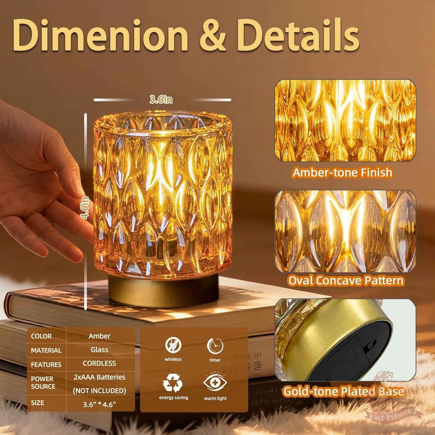 Battery Operated Table Lamps Timer / Amber / 2 Packs