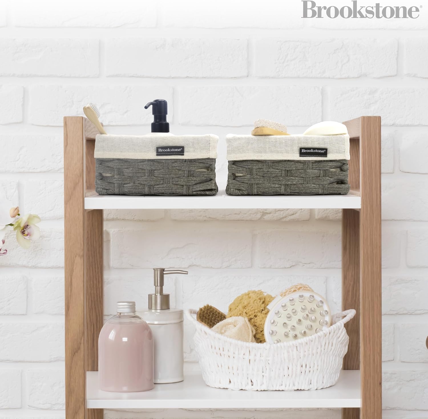 Wicker Shelf Storage Basket Decorative Shelf Bin / Grey Three Pack