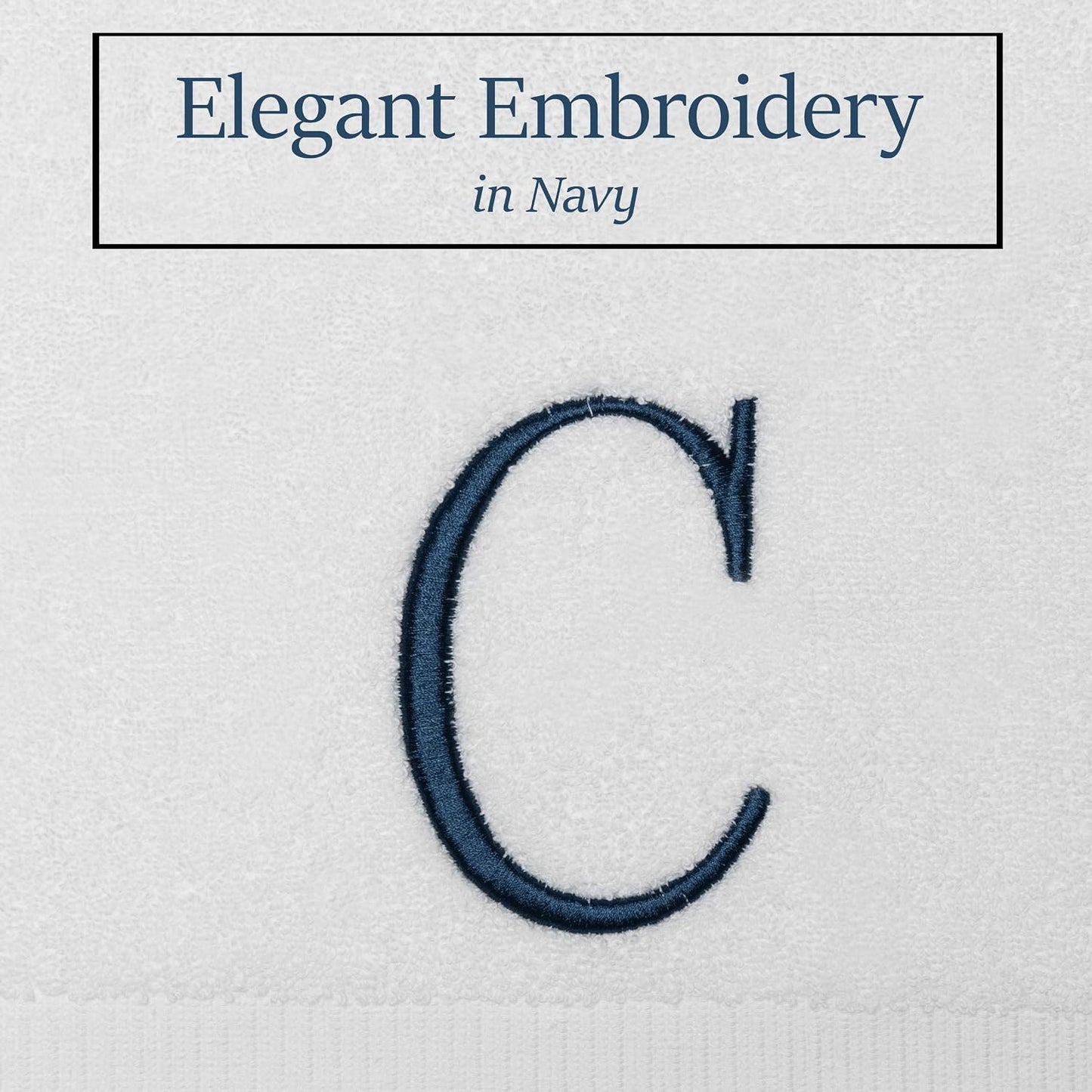 White with Navy Monogrammed Hand Towels for Bathroom - Set of 2 Letter C | Luxury Hotel Quality Initial Towels For