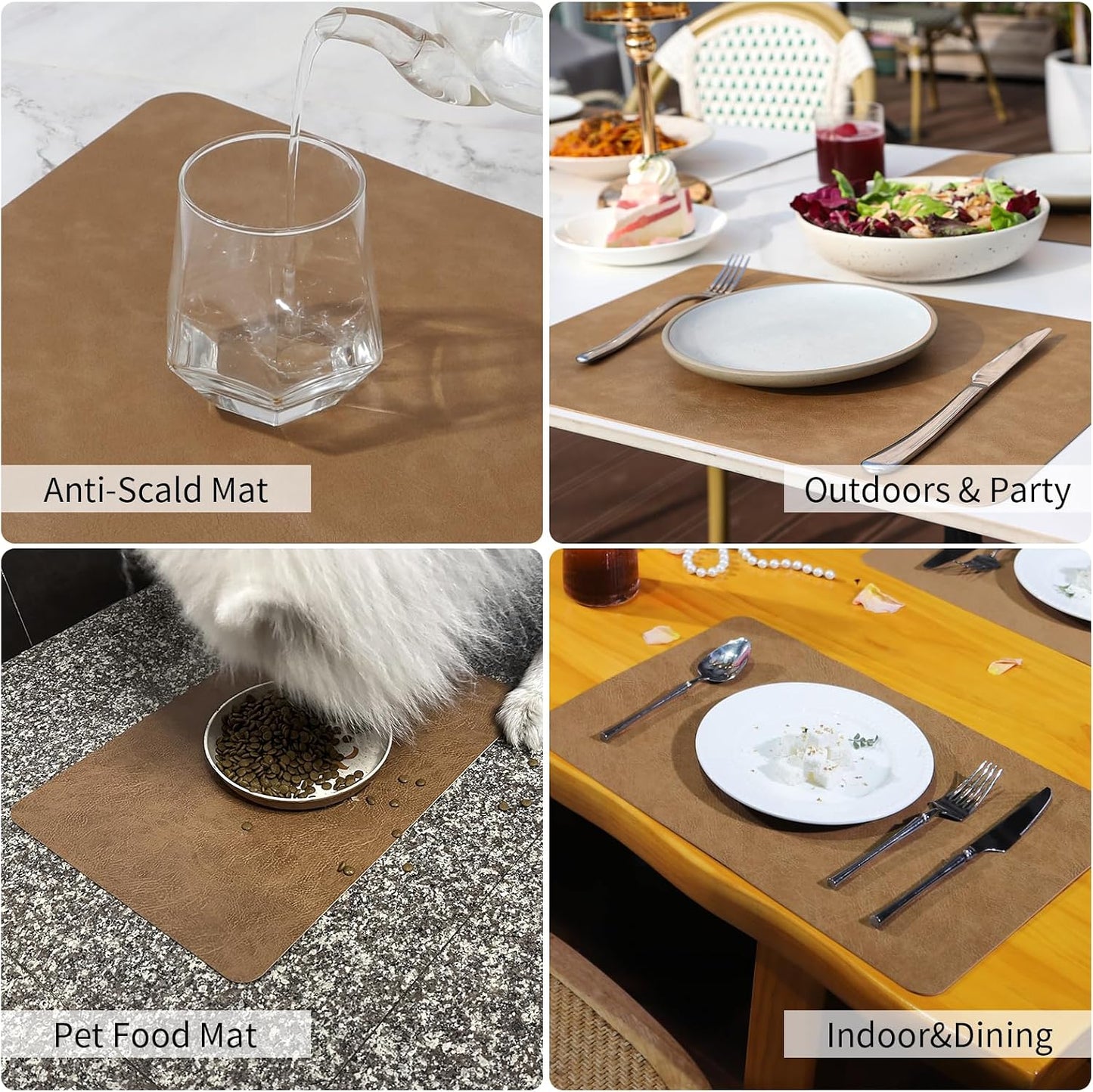 Cowhide Pattern Faux Leather Placemats Set of 6,Heat Resistant Non-Slip Waterproof Wipeable Washable Kitchen Dining PU