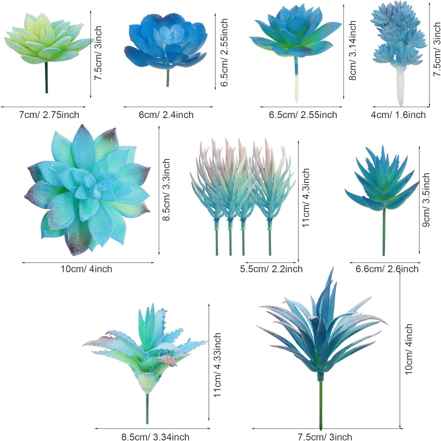 Artificial Succulent Plants / Style 13 / Blue / Set of 21
