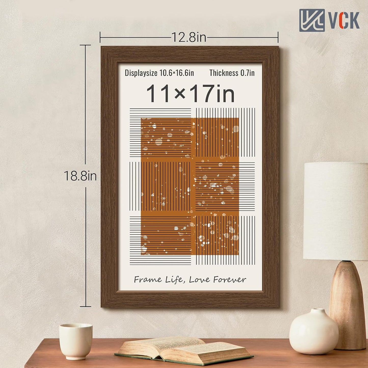 VCK 11x17 Picture Frame Set of 3, Brown Wood Frames, Gallery Wall Decor Photo Frames for Wall Mounting Horizontally or