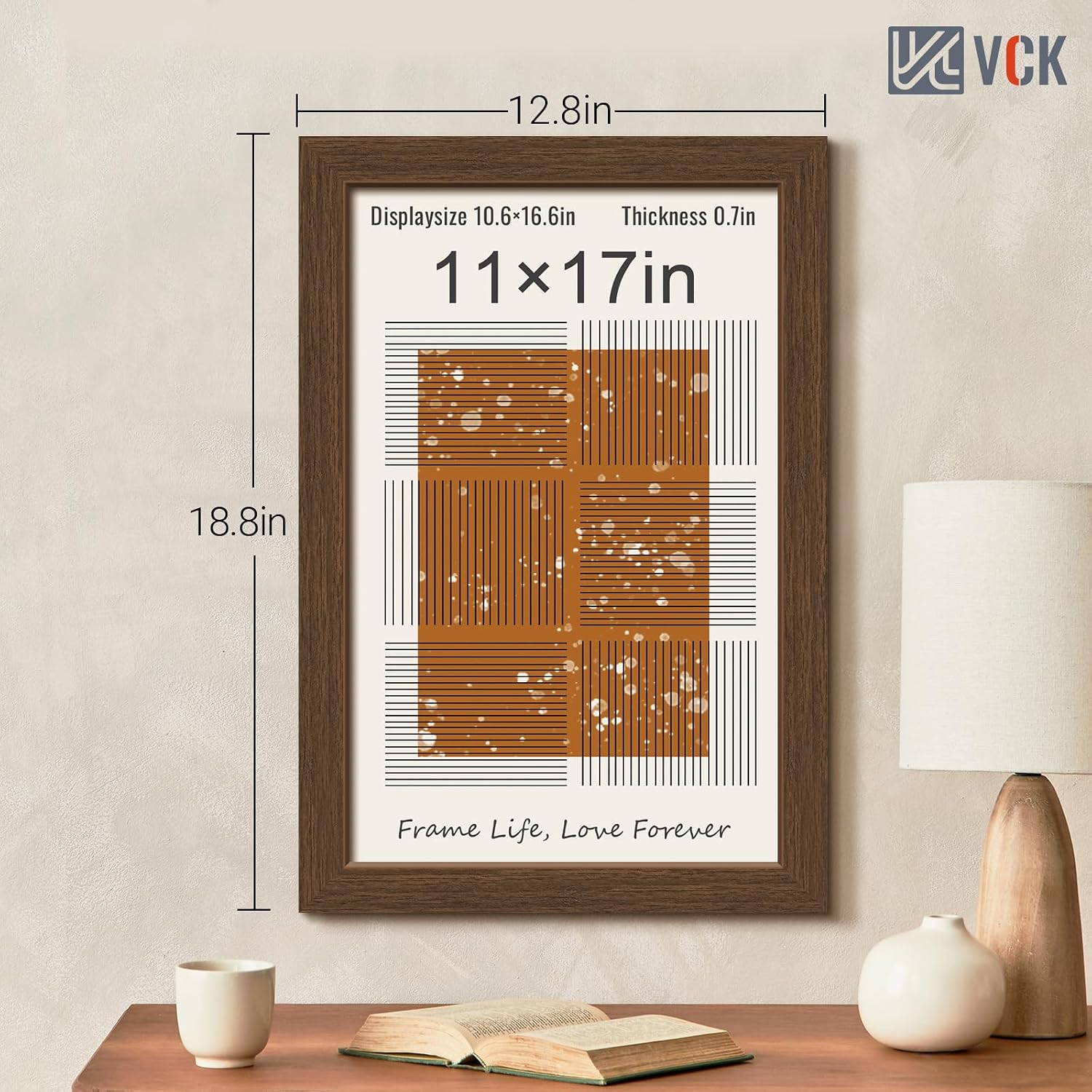 VCK 11x17 Picture Frame Set of 3, Brown Wood Frames, Gallery Wall Decor Photo Frames for Wall Mounting Horizontally or