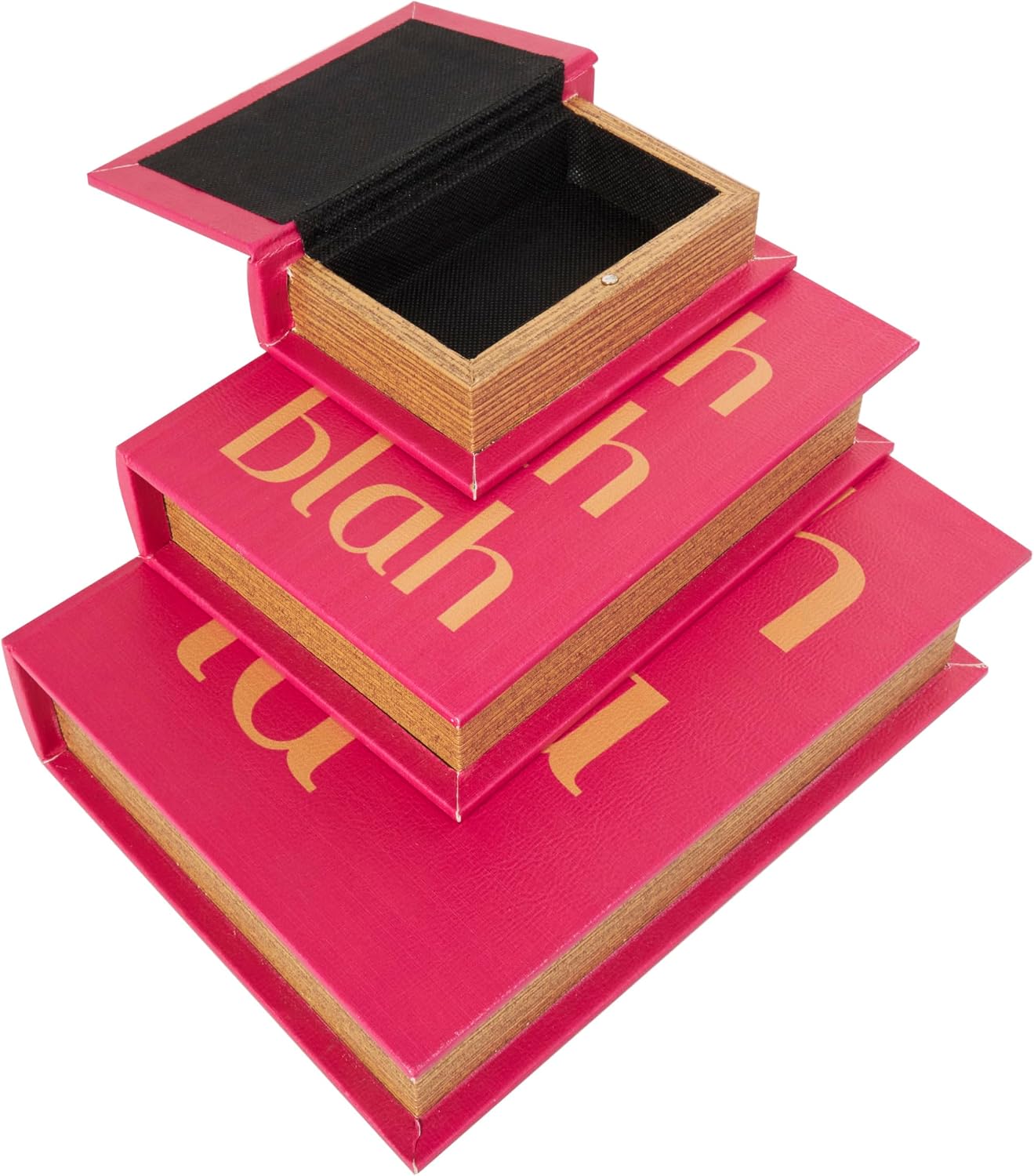Wooden Decorative Box "Ooh La La" Faux Storage Book Decorative / Red / 12", 9", 6"H / Set of 3