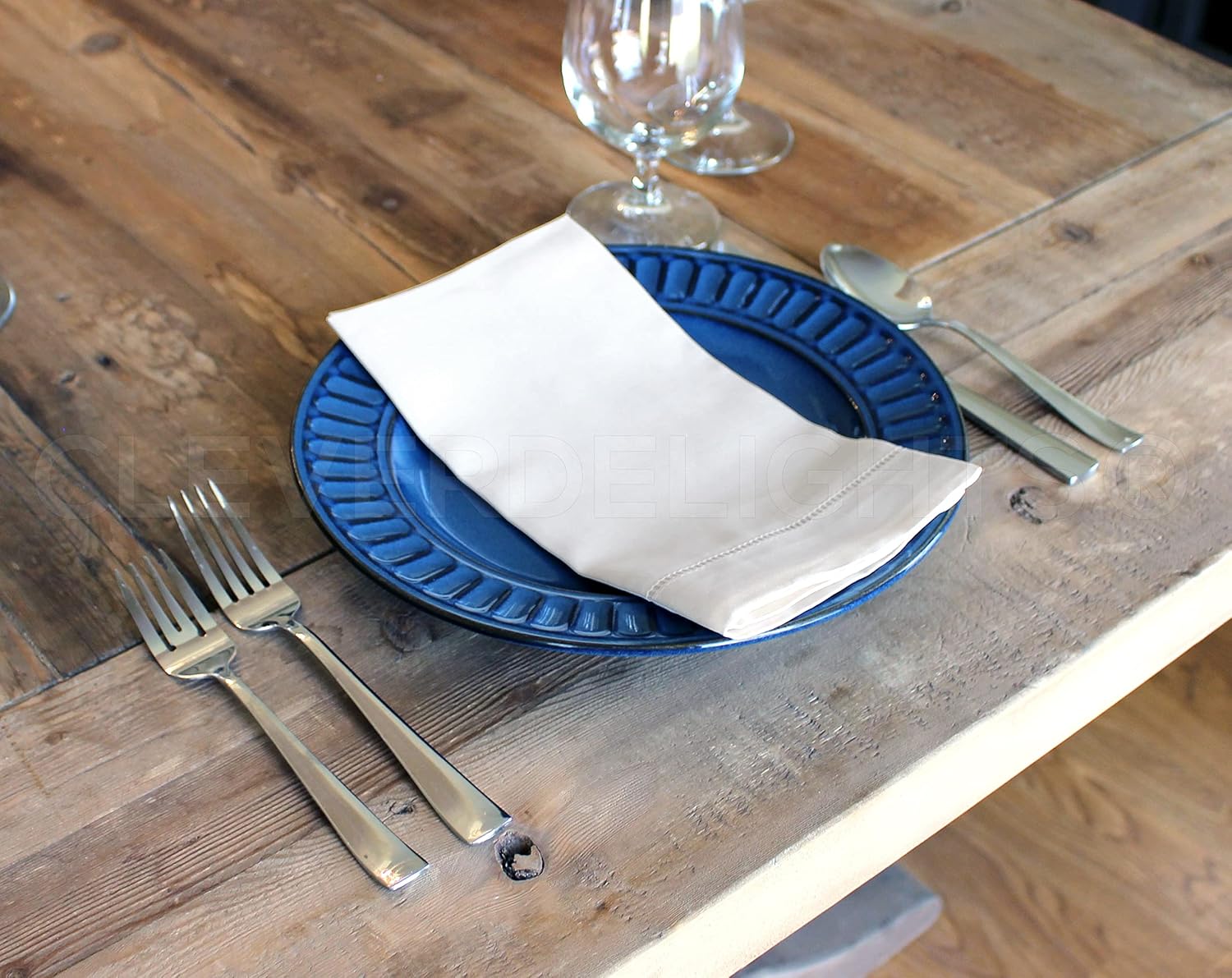 CleverDelights 20" White Hemstitch Dinner Napkins - 12 Pack - 55/45 Linen Cotton Blend