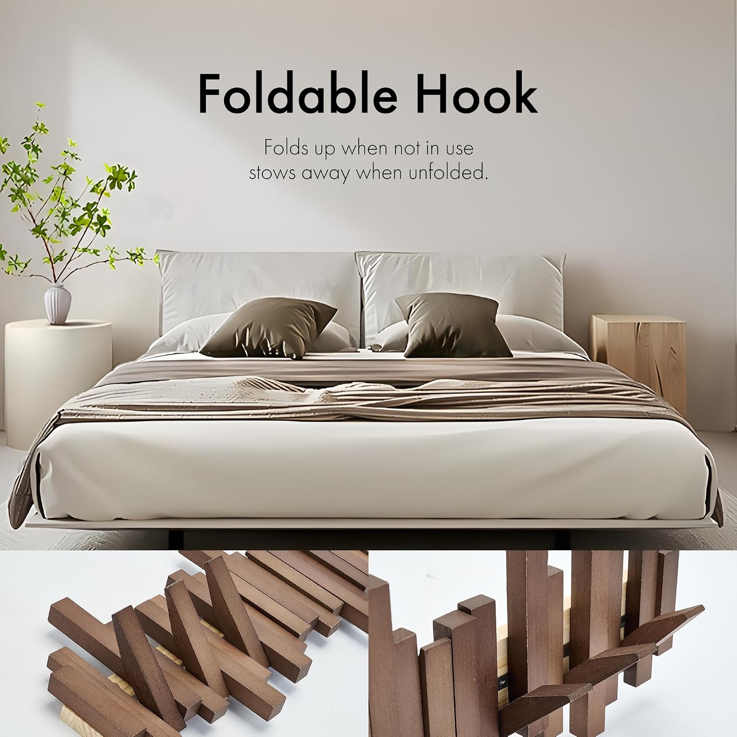 Natural Wood Wall Mounted Piano Coat Rack | Mounted Coat | Flip Up Wall Hook 8 Hooks | Entry Art Hooks in Walnut