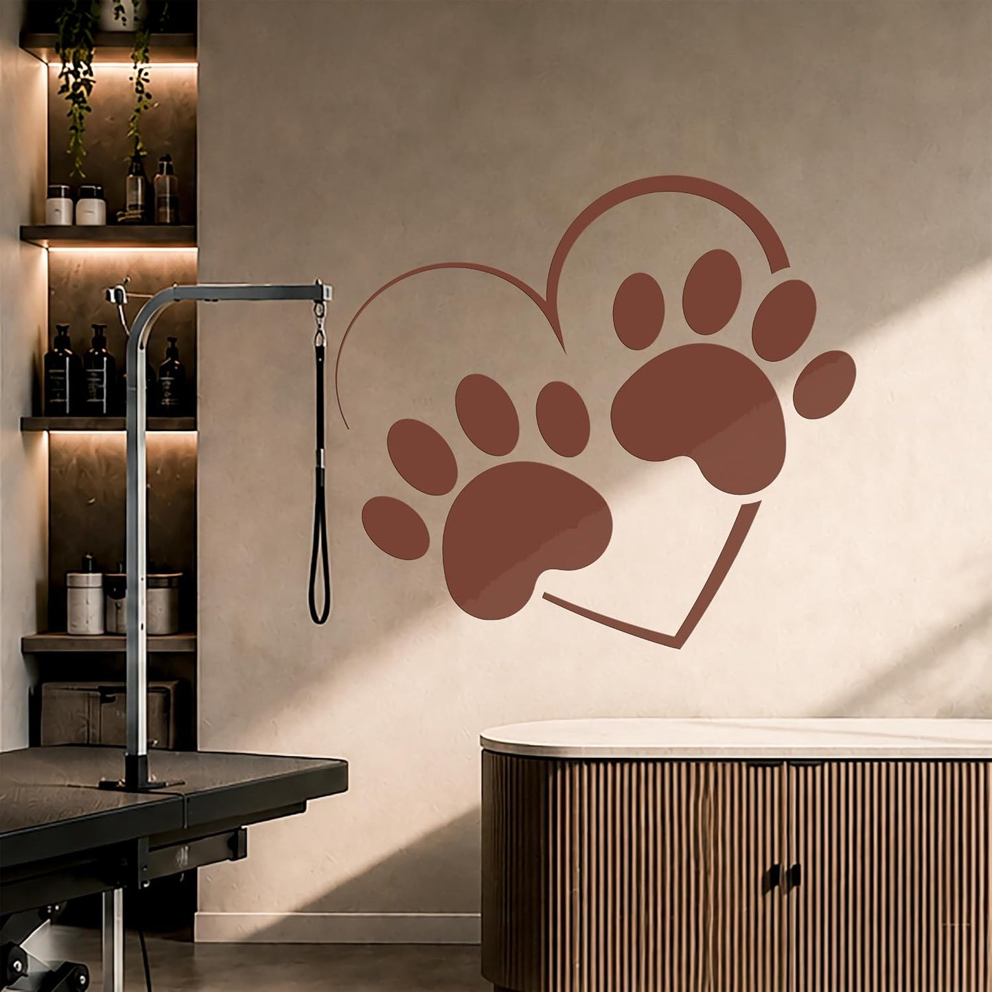 Vinyl Wall Decal Grooming Pets Paw Print House Animals Love Stickers / 22.5 x 25 / M In / Black