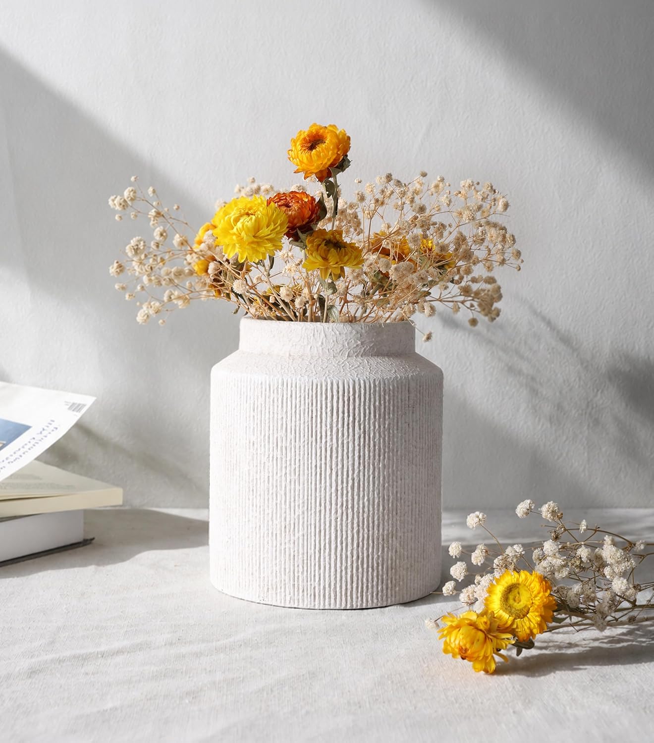 Rustic Vases / in Vase Ceramic Flowers Vase Wide Mouth Vase Farmhouse Decorative / White / 7 Inch
