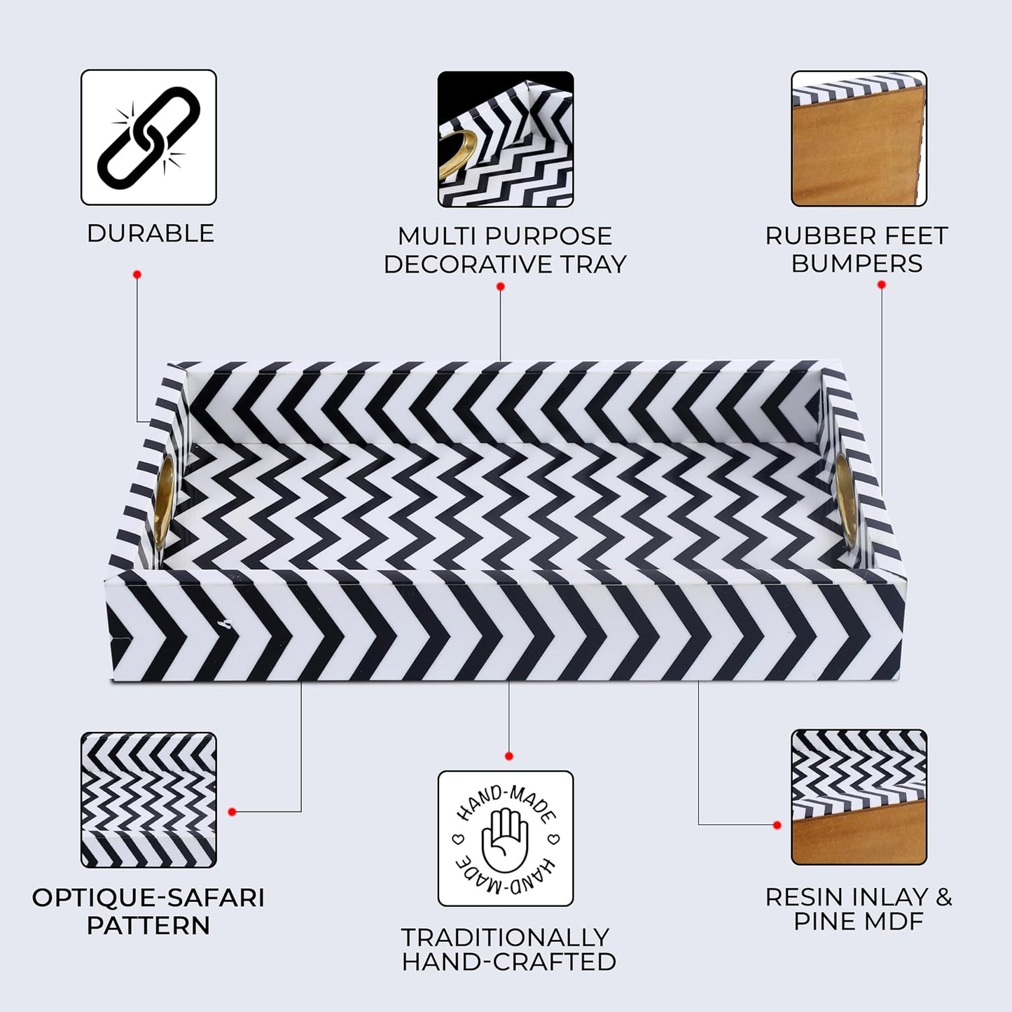 White Decorative Tray / 11 x 17 x 2.5 / Safari / Black