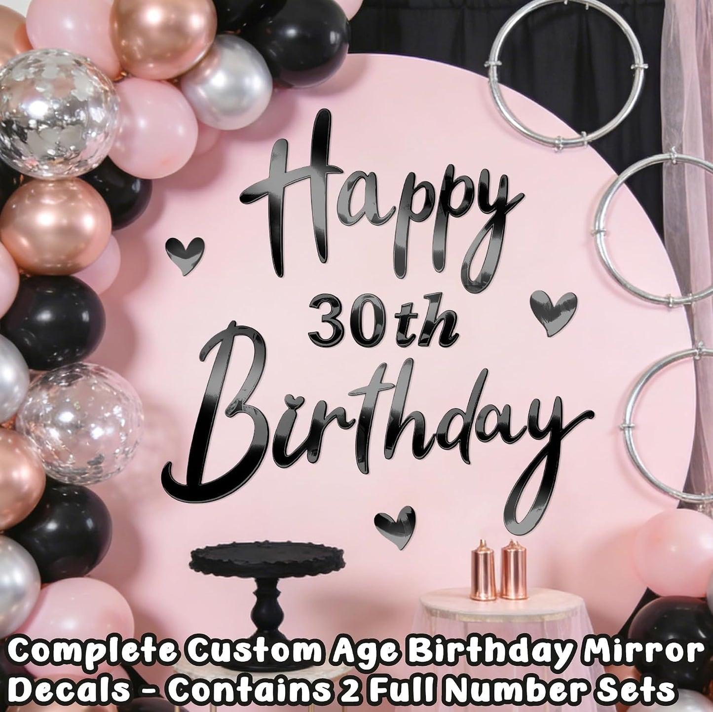 0-9 Number Black Birthday Party Decals for Balloon Arch Wall DIY Ages Peel / Black Mirror Birthday